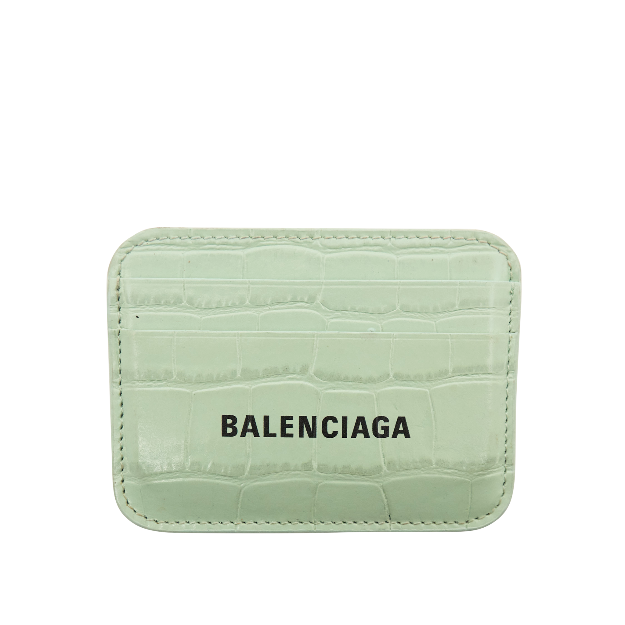 Balenciaga Green Croc Card Wallet