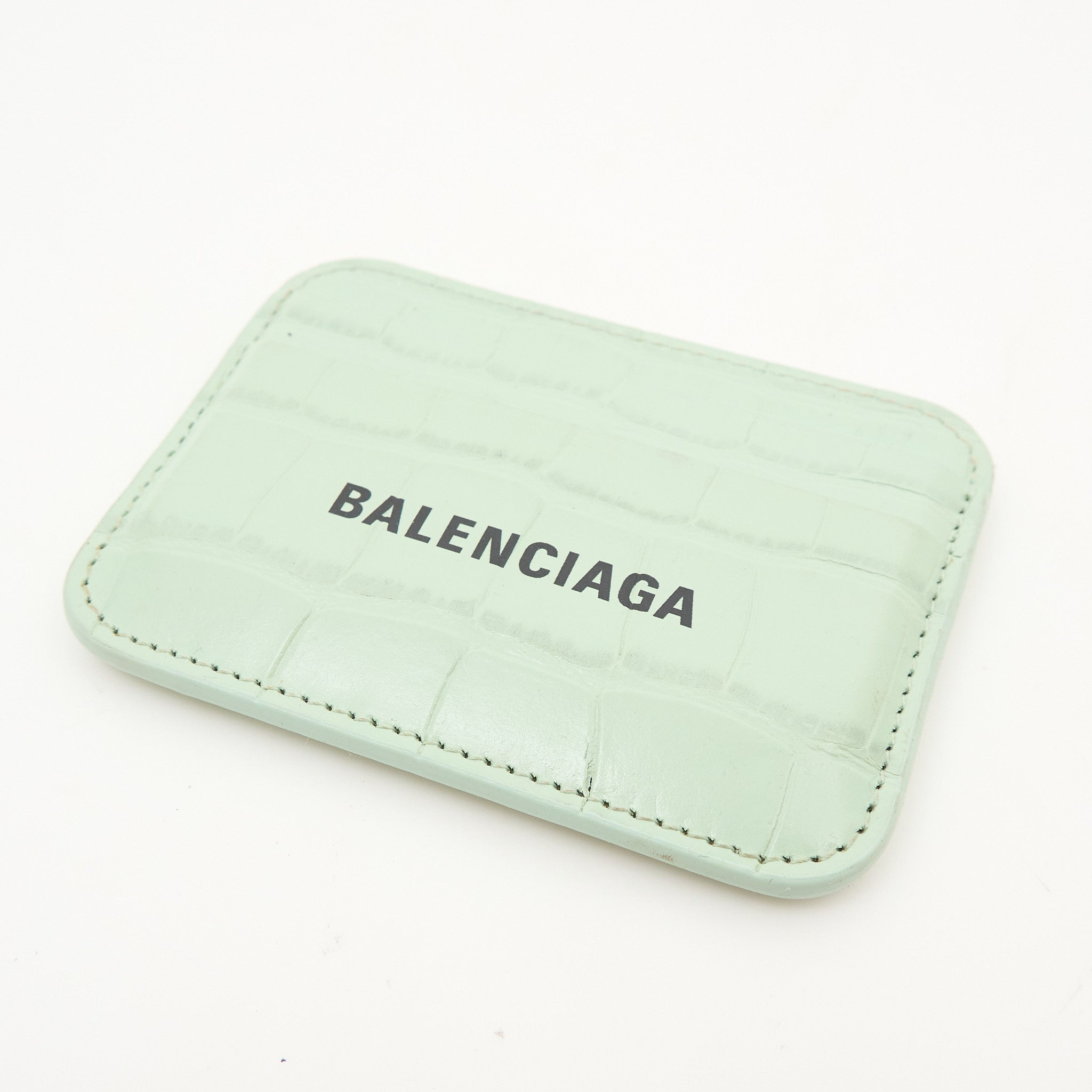 Balenciaga Green Croc Card Wallet