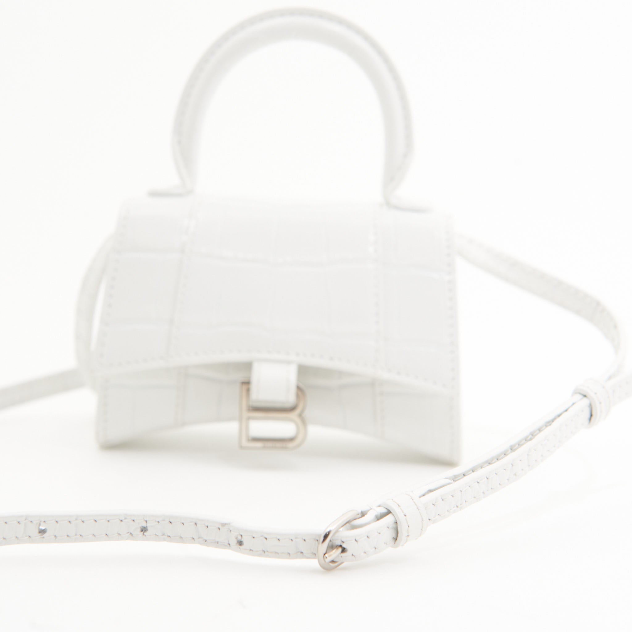 Balenciaga Super Mini Hourglass Bag in White Croc