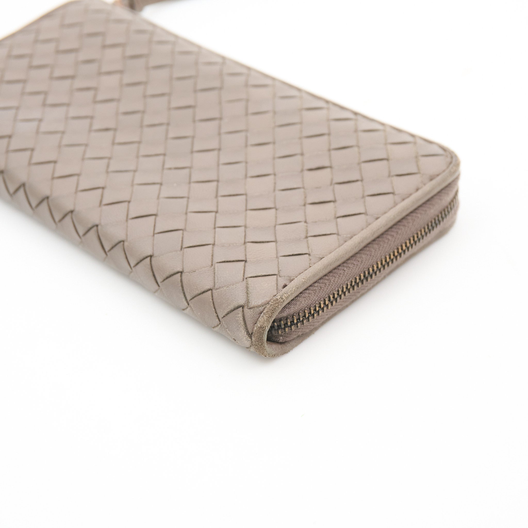 Bottega Veneta Grey Intrecciato Leather Zip Wallet