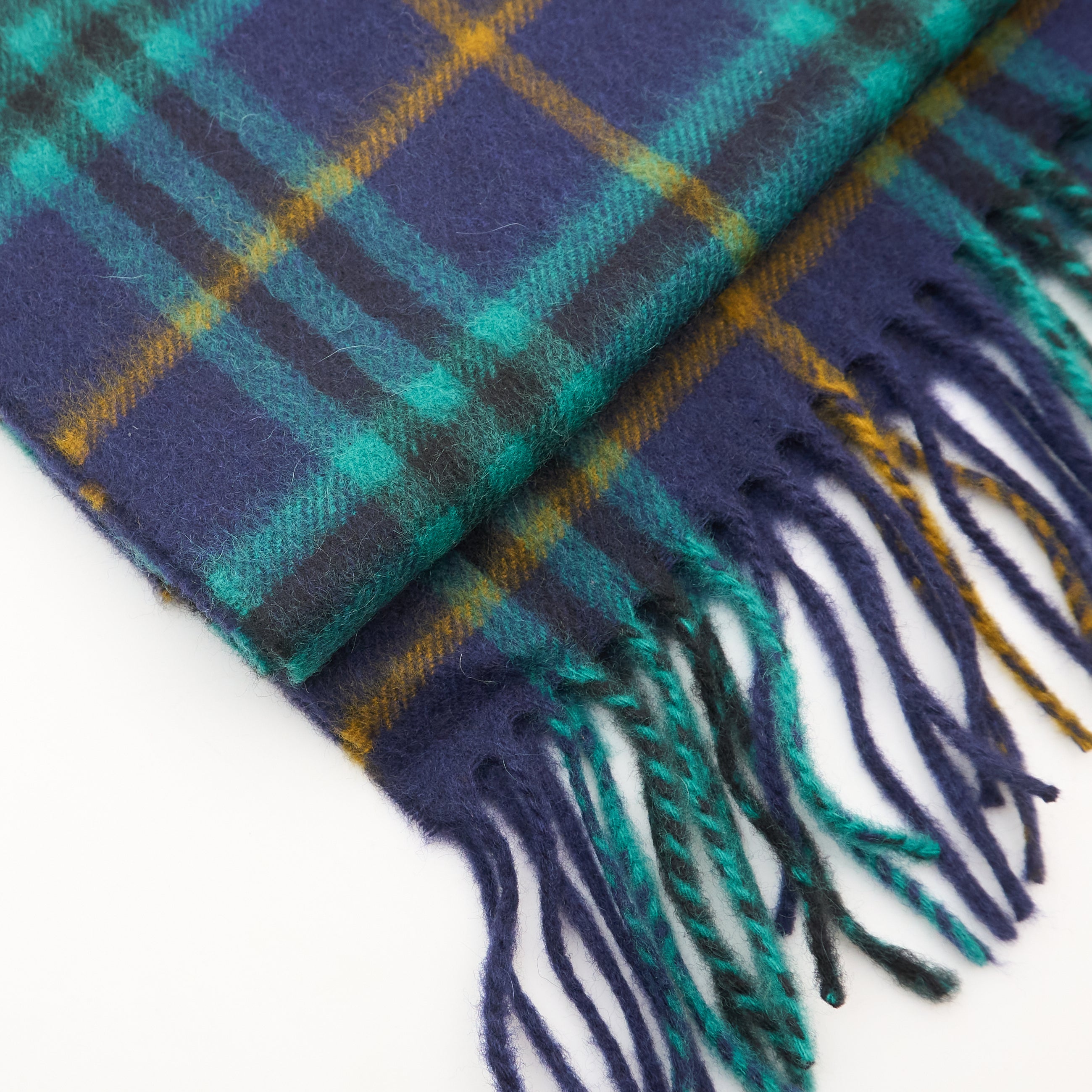Burberry Cashmere Traditional Check Scarf Navy Green Gold
