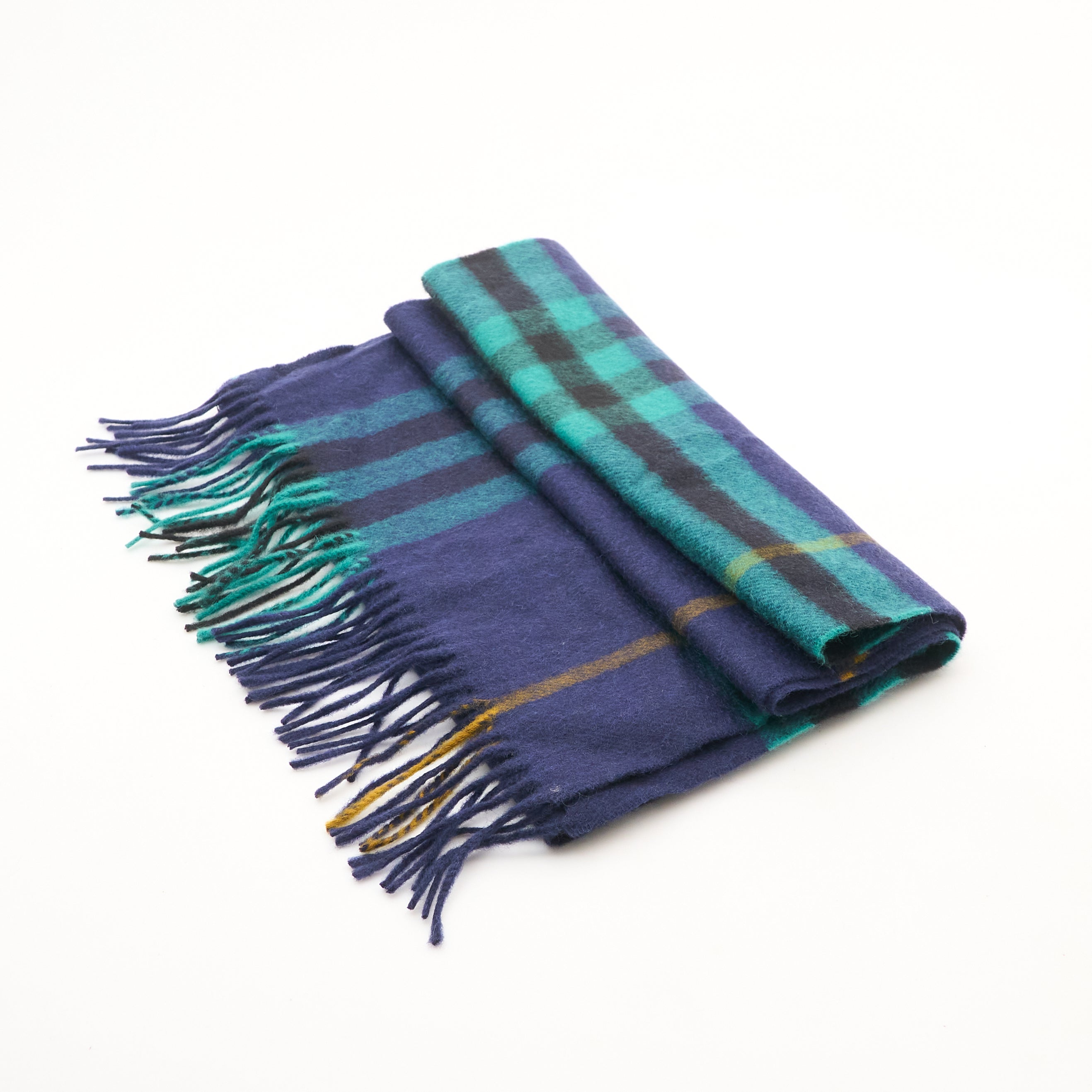Burberry Check Cashmere Scarf Navy Green Gold