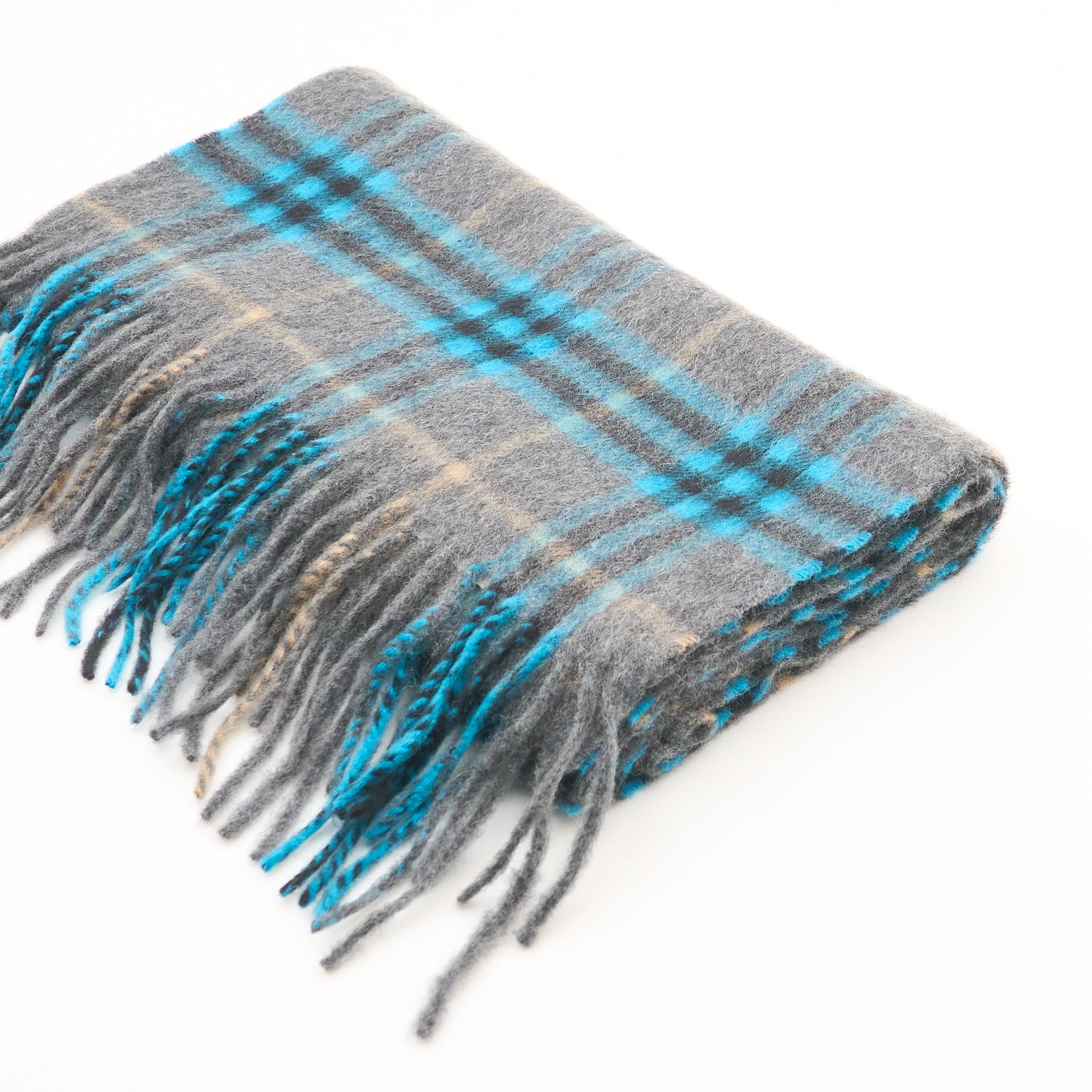 Burberry Cashmere Check Scarf Grey Blue
