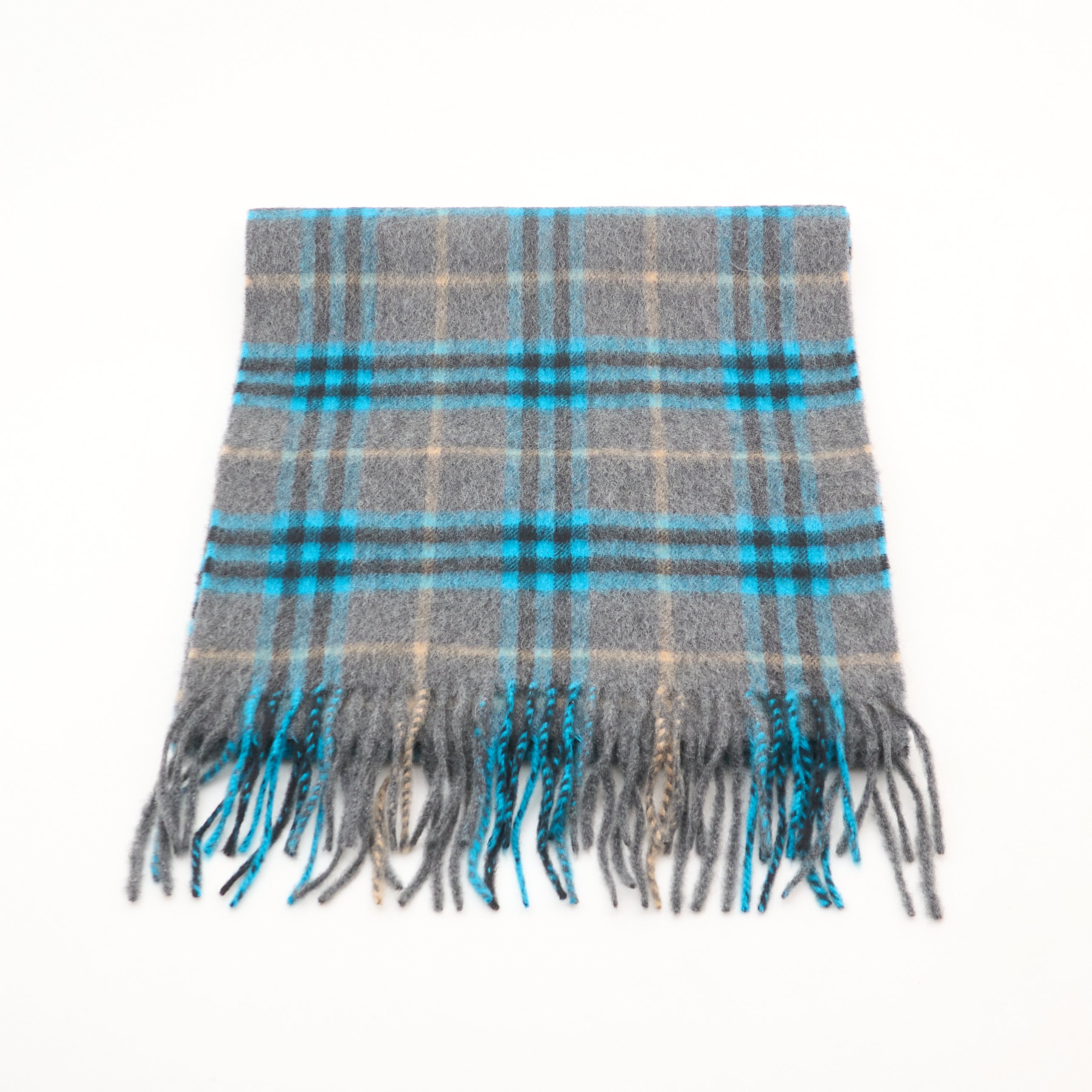 Burberry Cashmere Check Scarf Grey Blue