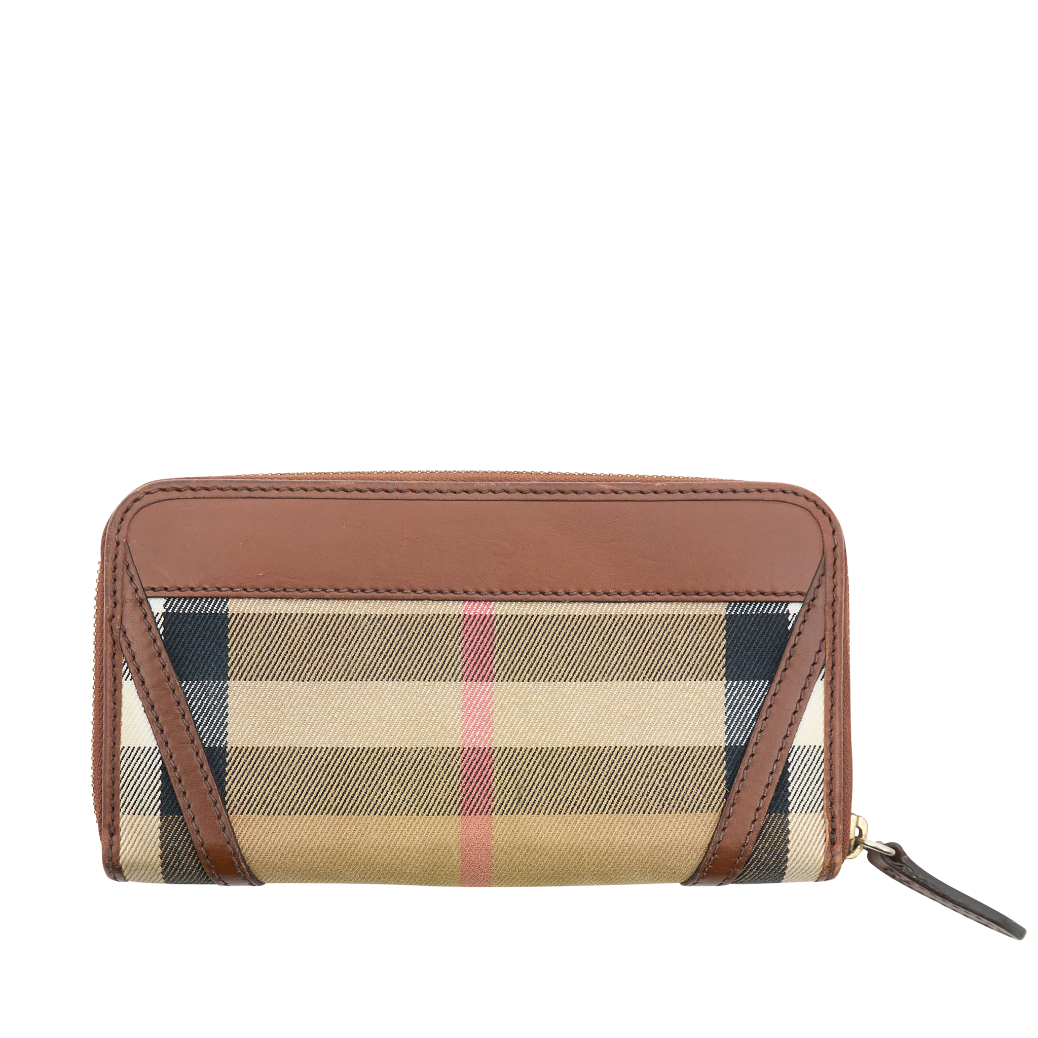 Burberry House Check & Brown Leather Zip Around Wallet