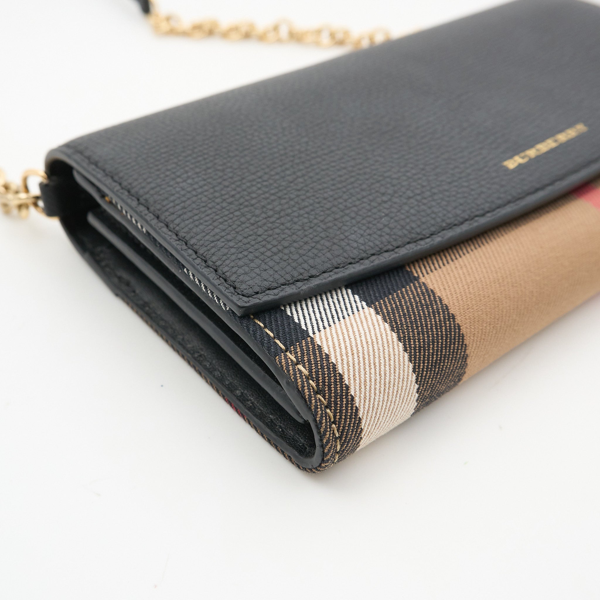 Burberry Check & Leather Wallet on Chain