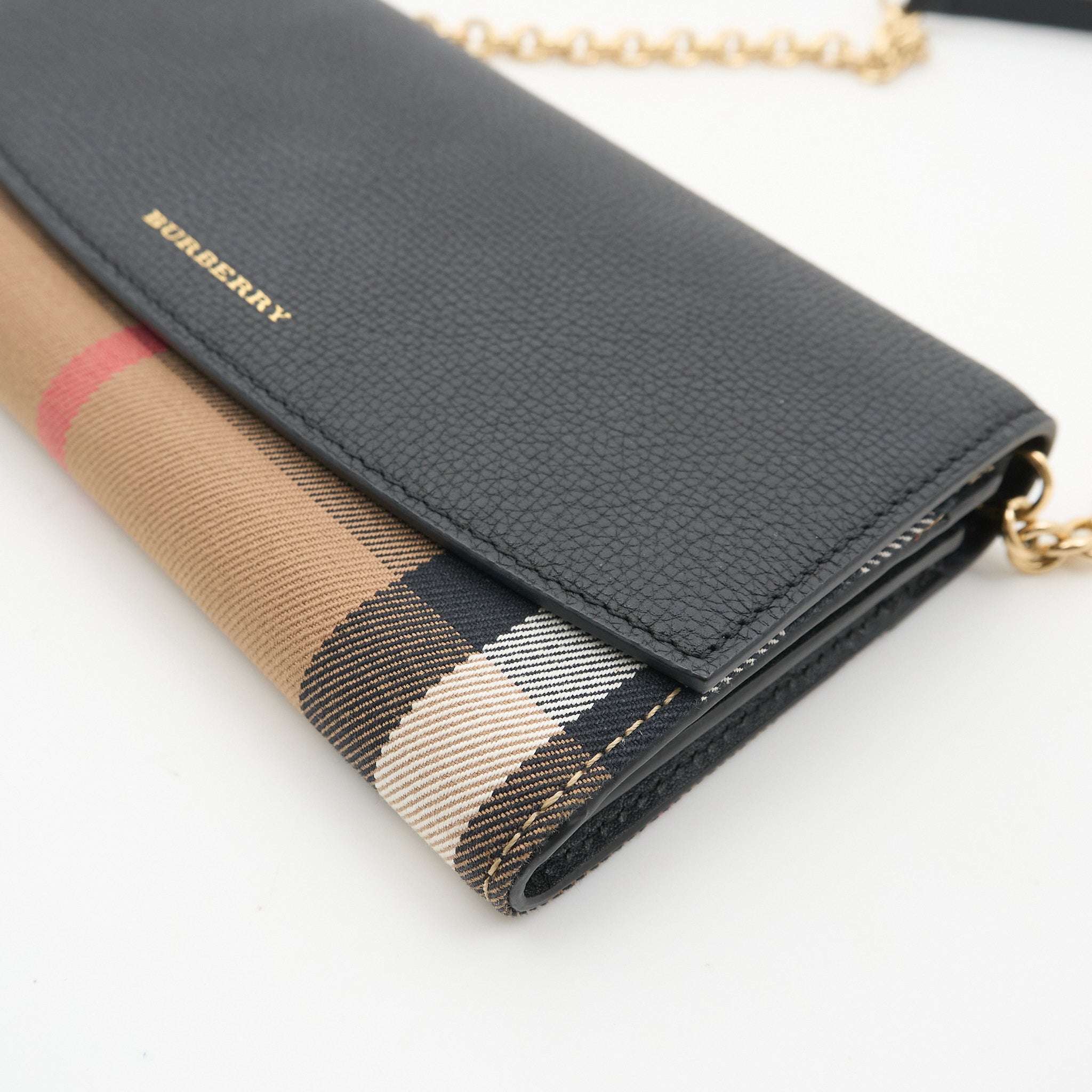 Burberry Check & Leather Wallet on Chain