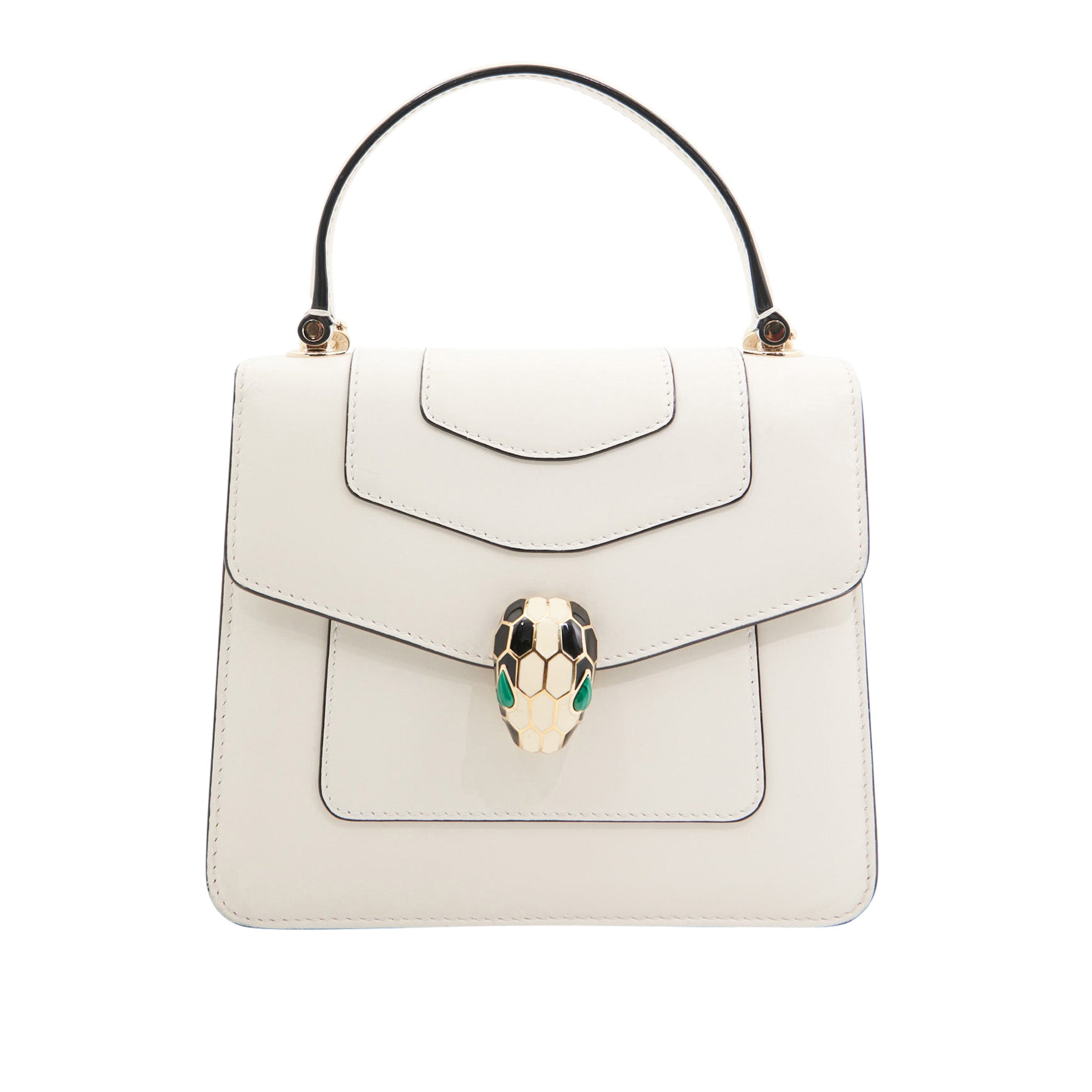 Bvlgari Calfskin Serpenti Top Handle in White GHW