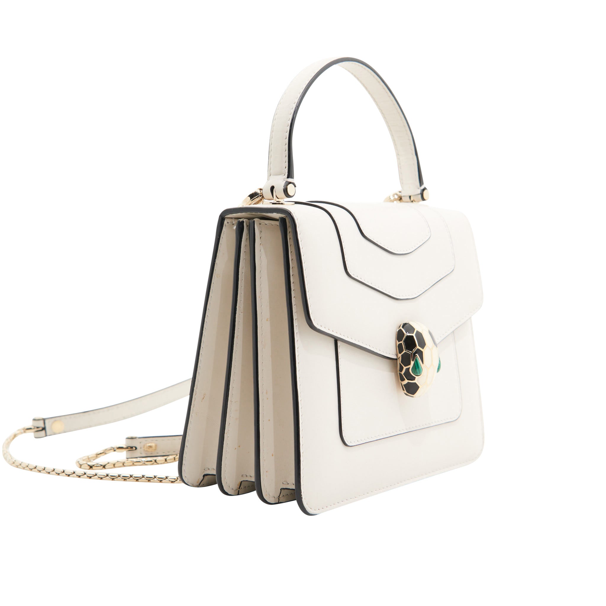 Bvlgari Calfskin Serpenti Top Handle in White GHW