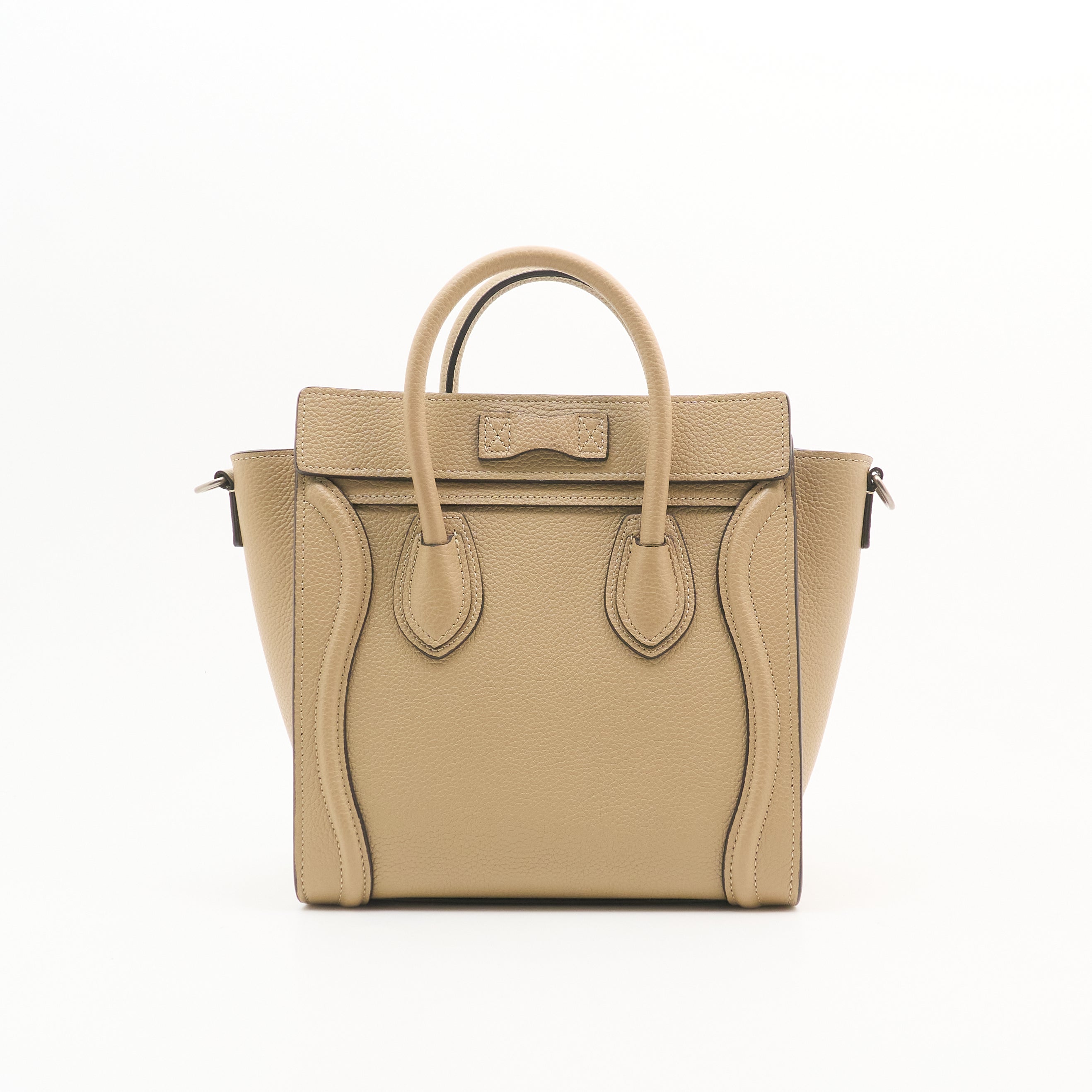 Celine Luggage Nano Handbag In Beige Drummed Calfskin Leather