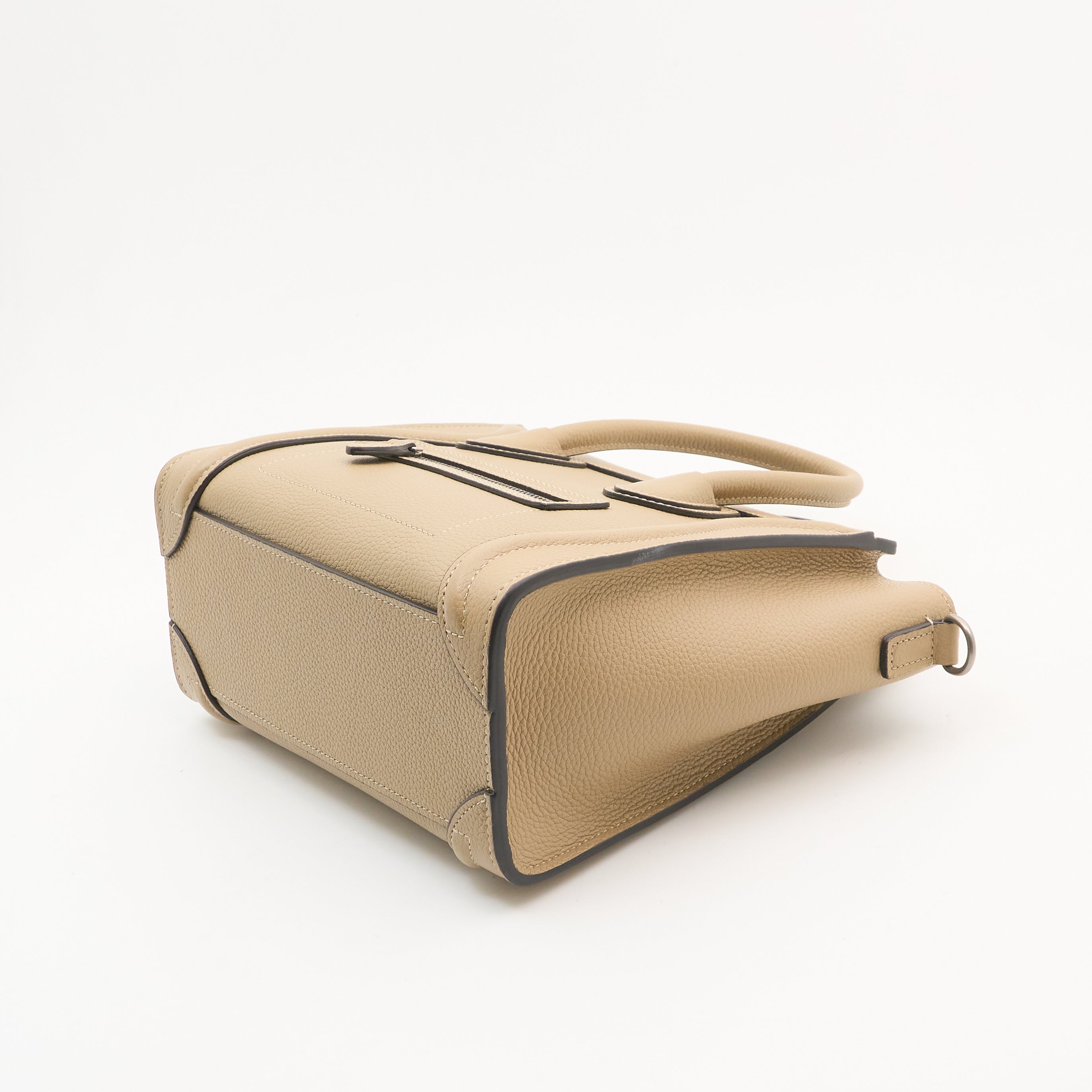 Celine Luggage Nano Handbag In Beige Drummed Calfskin Leather