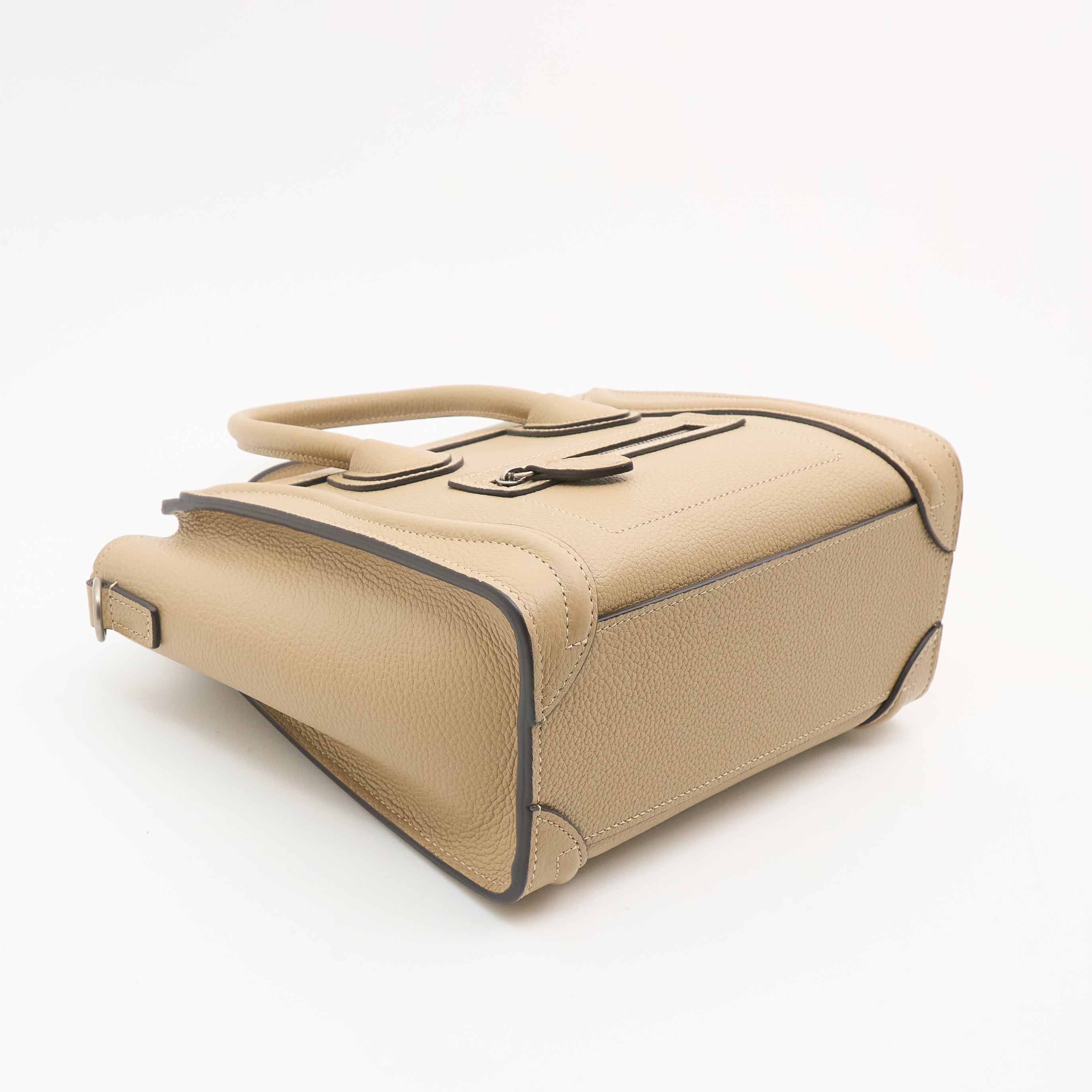 Celine Luggage Nano Handbag In Beige Drummed Calfskin Leather