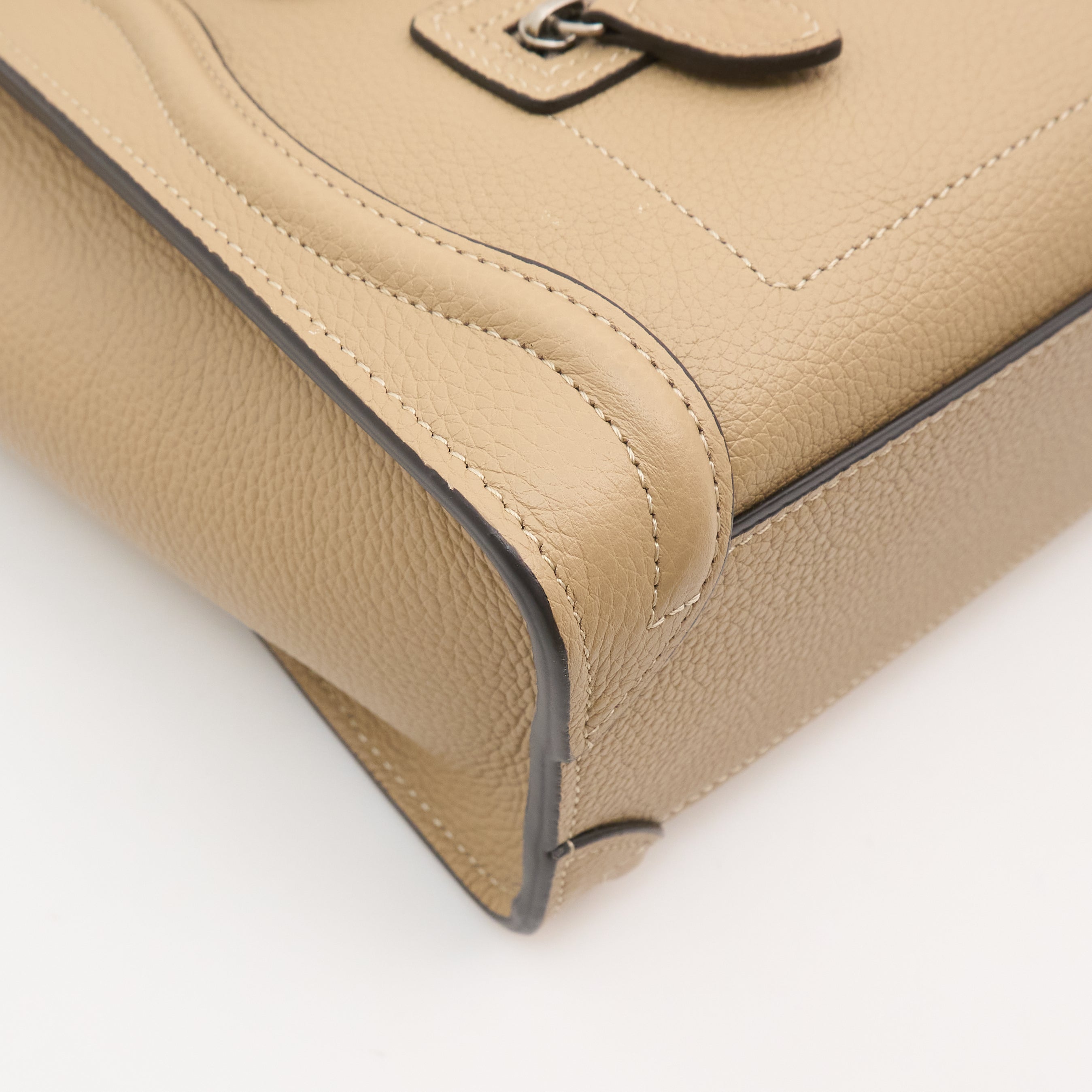 Celine Luggage Nano Handbag In Beige Drummed Calfskin Leather