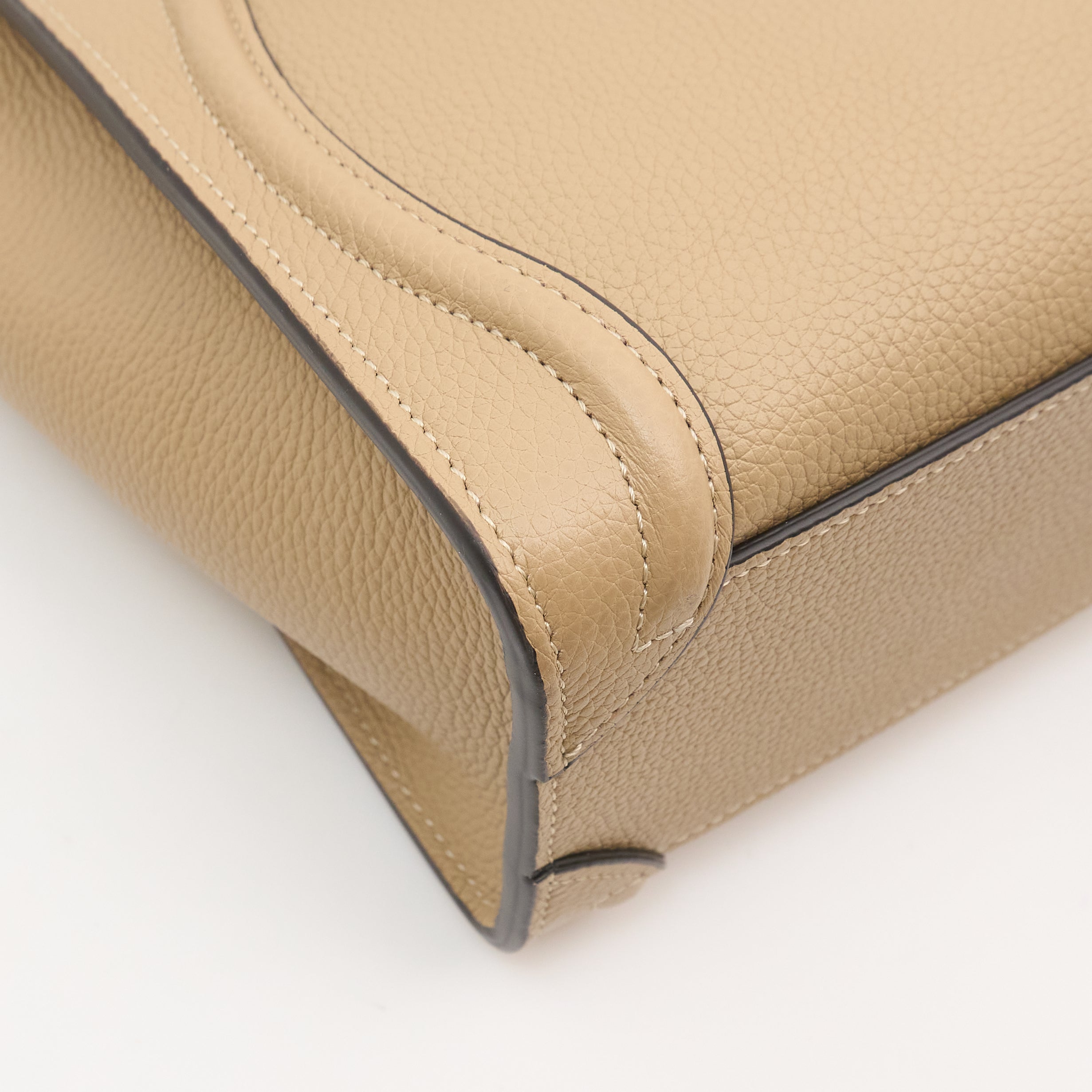 Celine Luggage Nano Handbag In Beige Drummed Calfskin Leather
