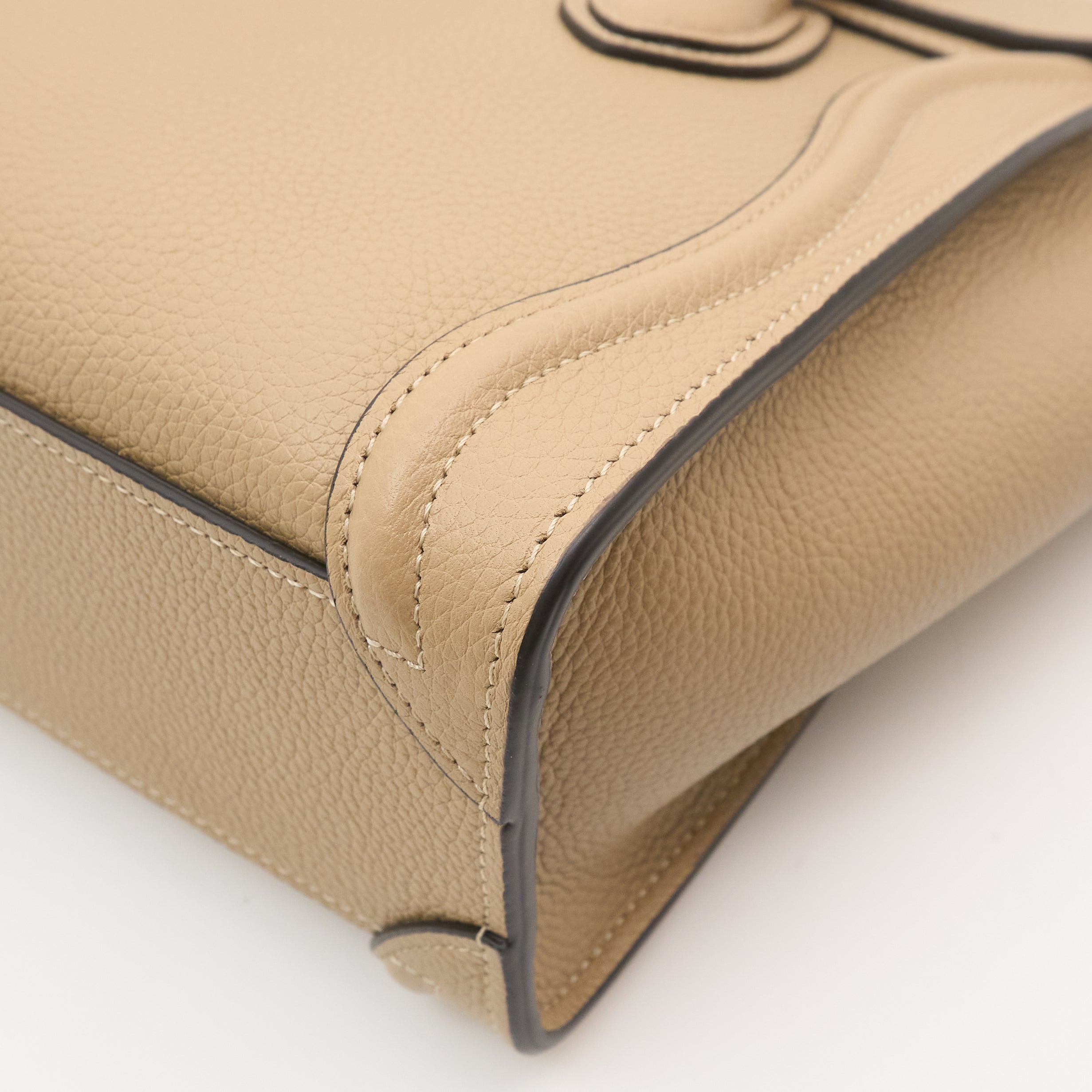 Celine Luggage Nano Handbag In Beige Drummed Calfskin Leather