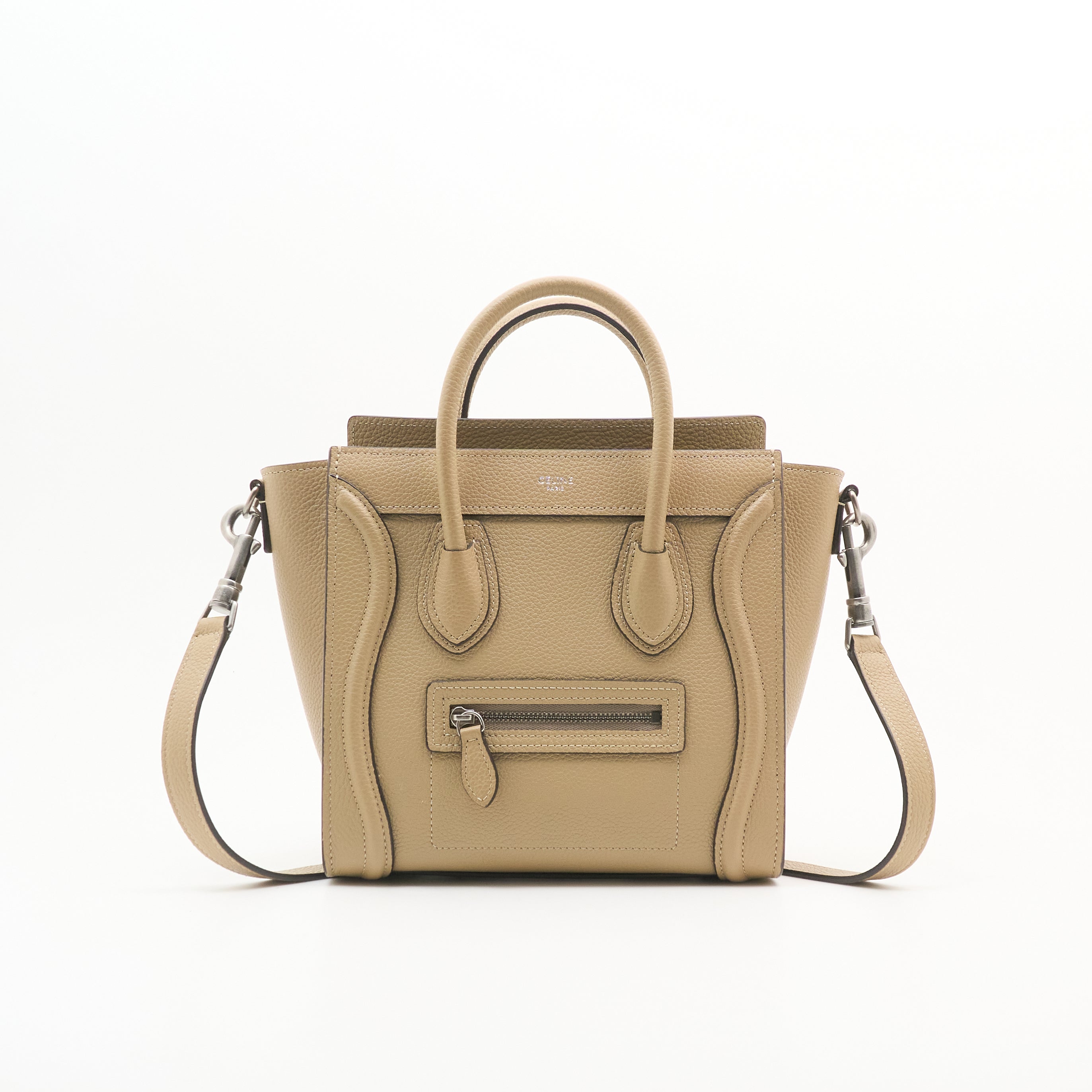 Celine Luggage Nano Handbag In Beige Drummed Calfskin Leather
