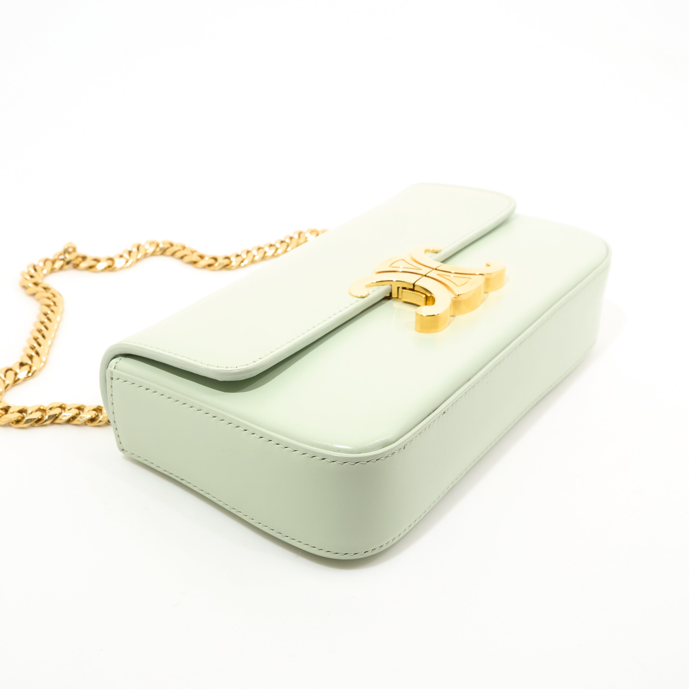Celine Calfskin Triomphe Chain Shoulder Bag Jade