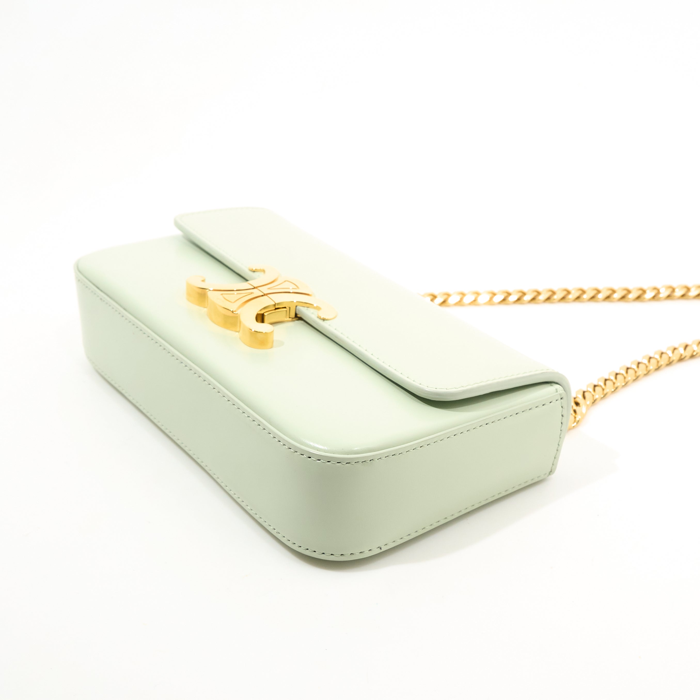 Celine Calfskin Triomphe Chain Shoulder Bag Jade