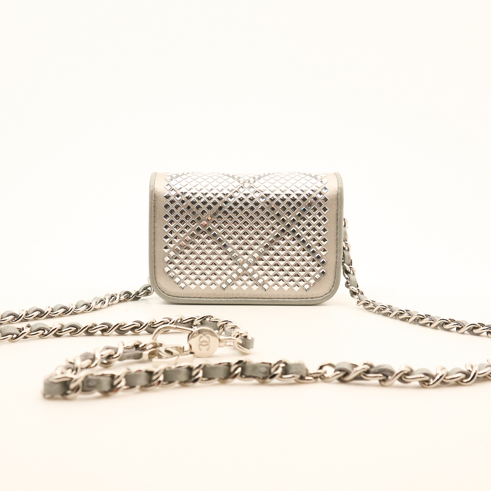 Chanel 22A Mini Crystal Studded Chain Belt Bag SHW