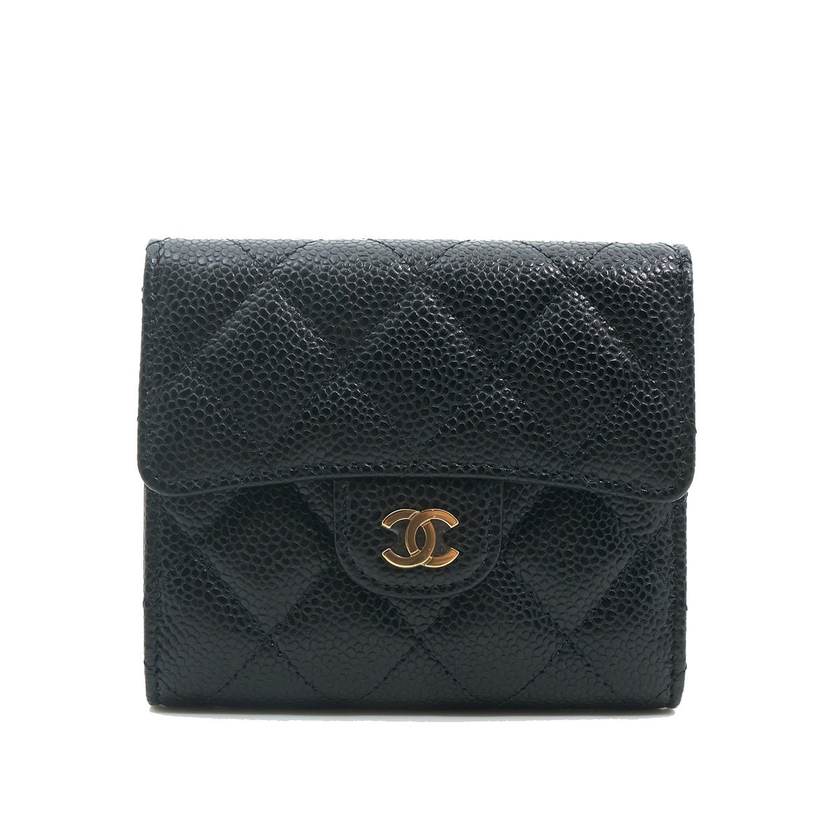 Chanel Black Quilted Caviar Flap Wallet