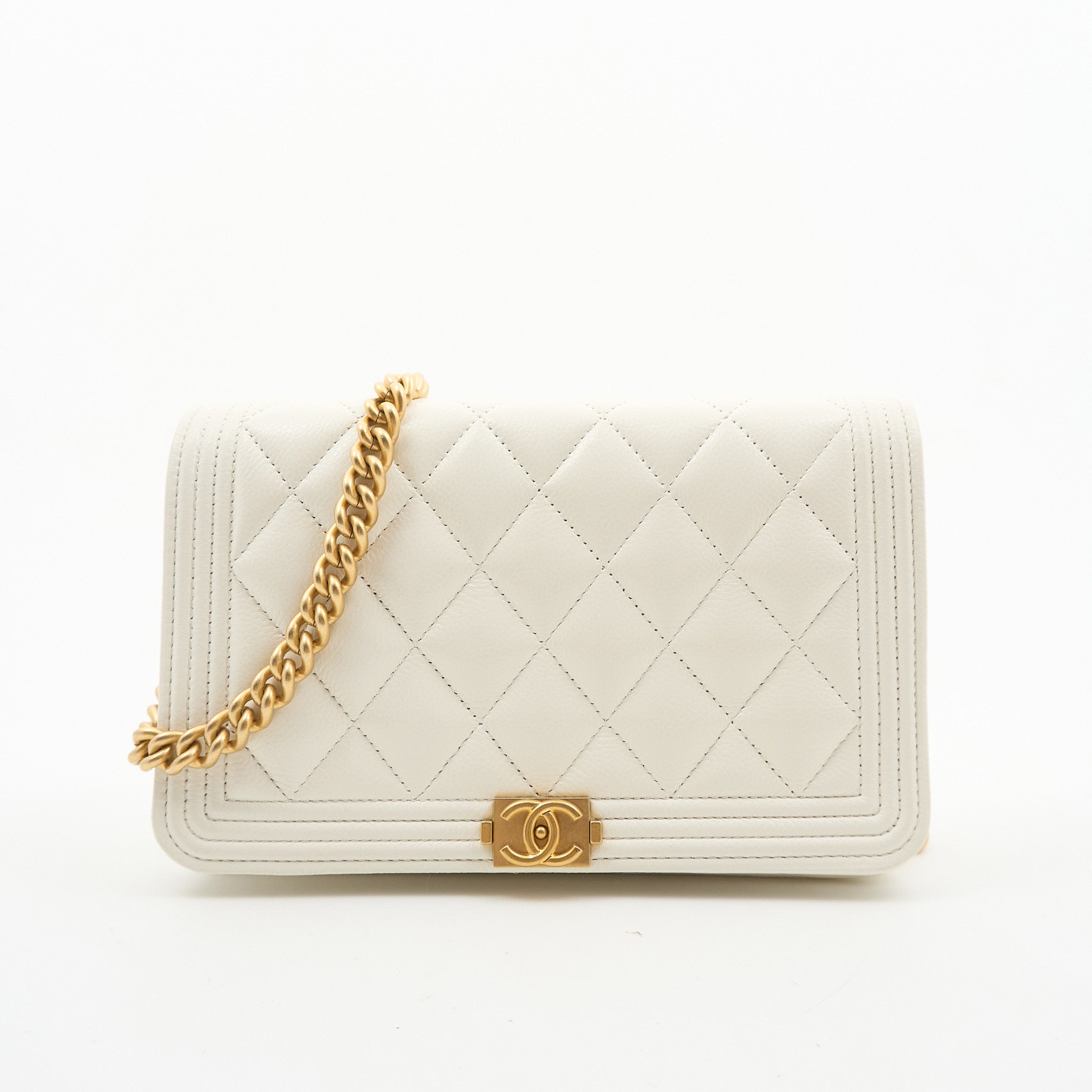 Chanel Classic Boy Wallet On Chain White GHW WOC