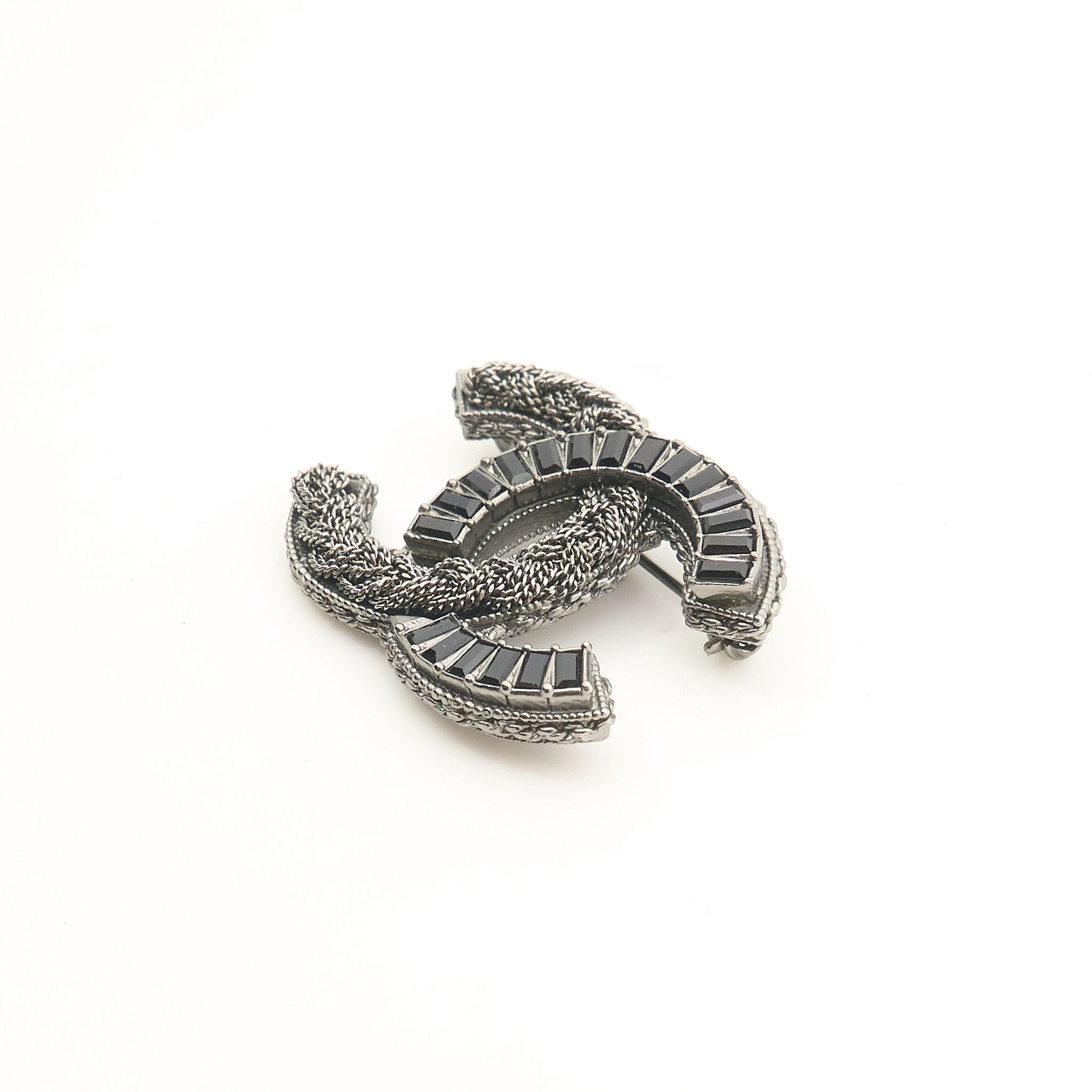 Chanel CC Black Crystal Brooch