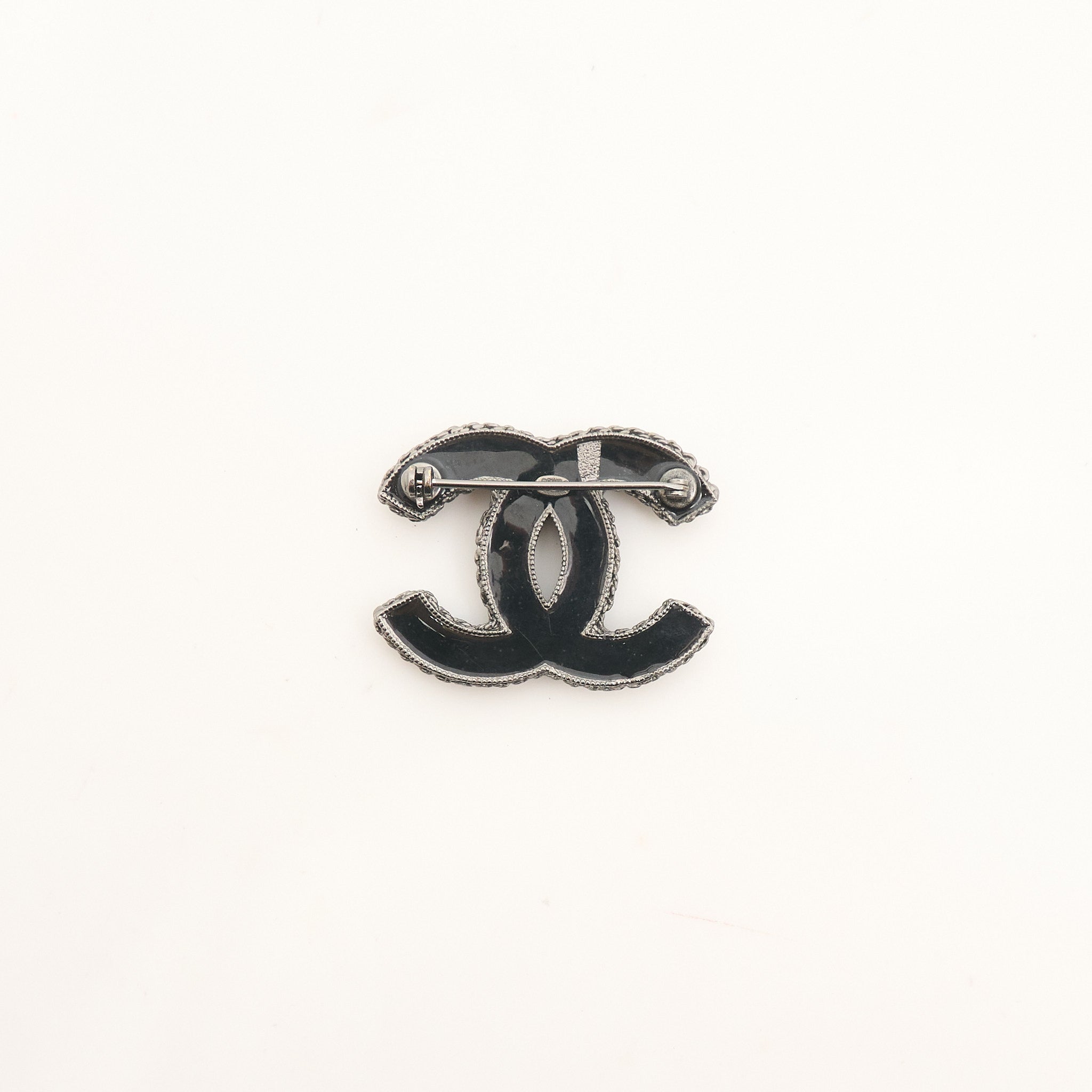 Chanel CC Black Crystal Brooch