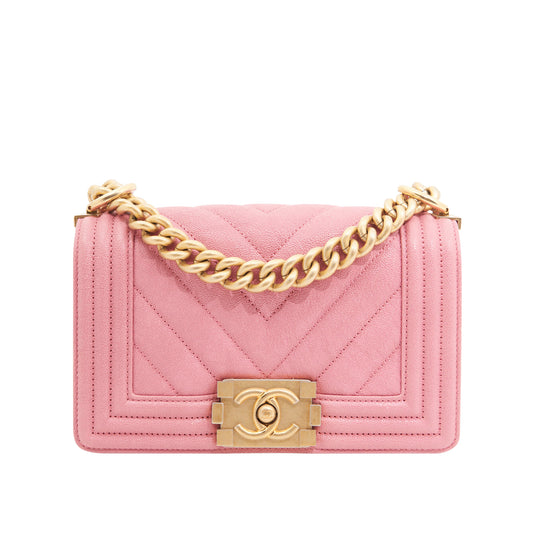 Chanel Caviar Quilted Boy Small in Pink GHW