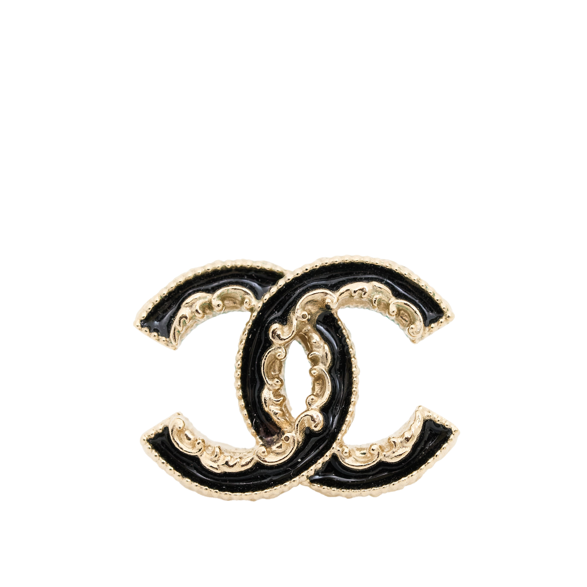 Chanel Enamel CC Baroque Earrings Black & Gold