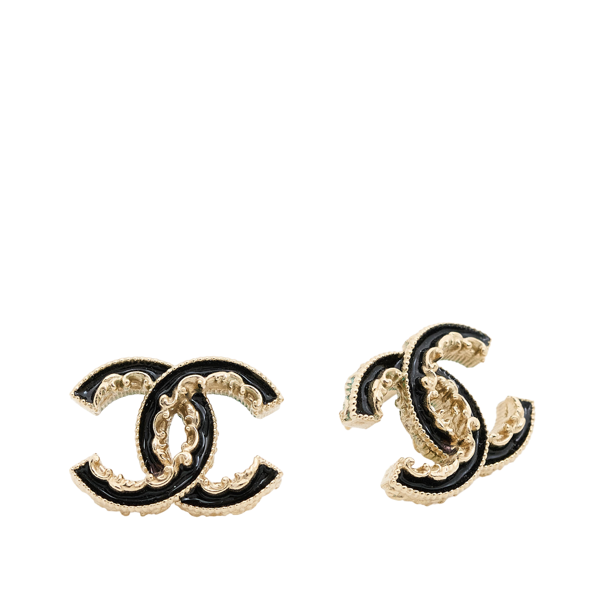 Chanel Enamel CC Baroque Earrings Black & Gold