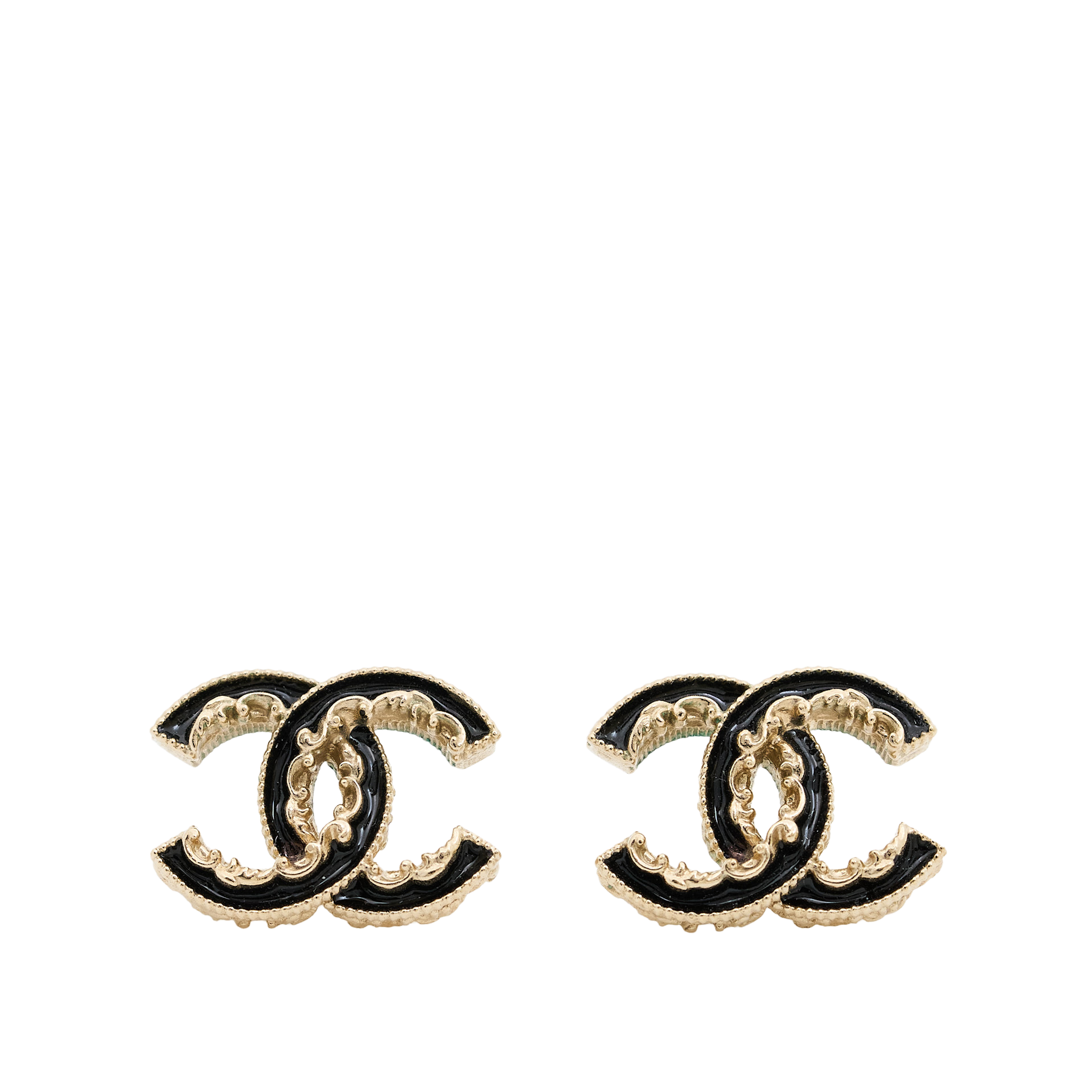 Chanel Enamel CC Baroque Earrings Black & Gold