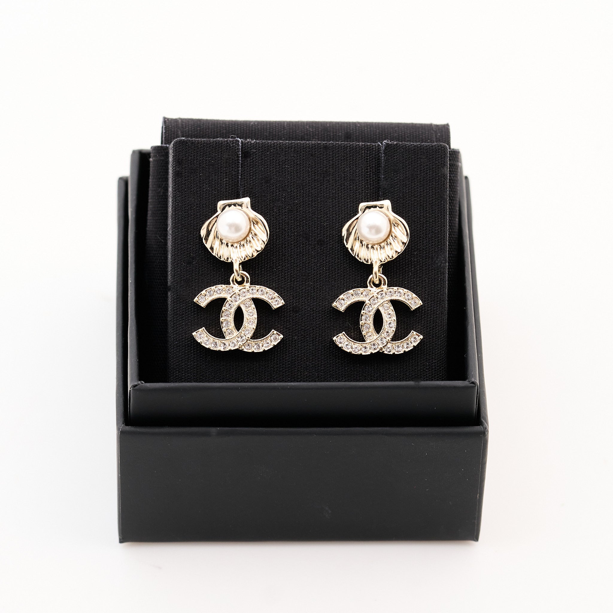 Chanel CC Drop Earrings with Pearl GHW