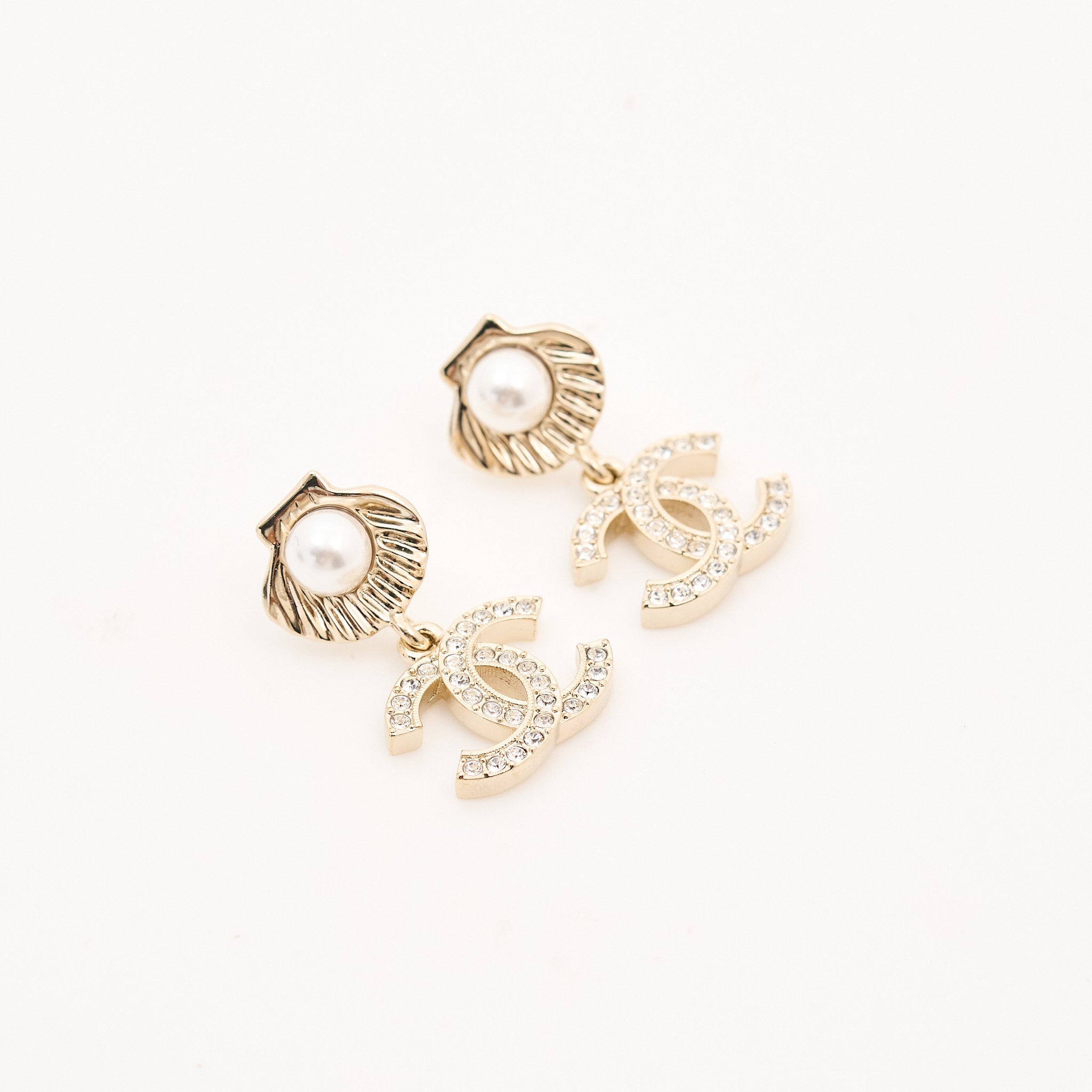 Chanel CC Drop Earrings with Pearl GHW