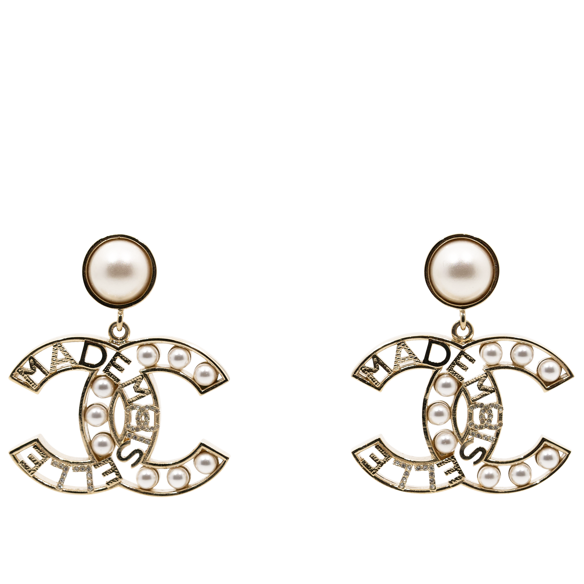 Chanel Pearl Mademoiselle Drop Earrings Gold