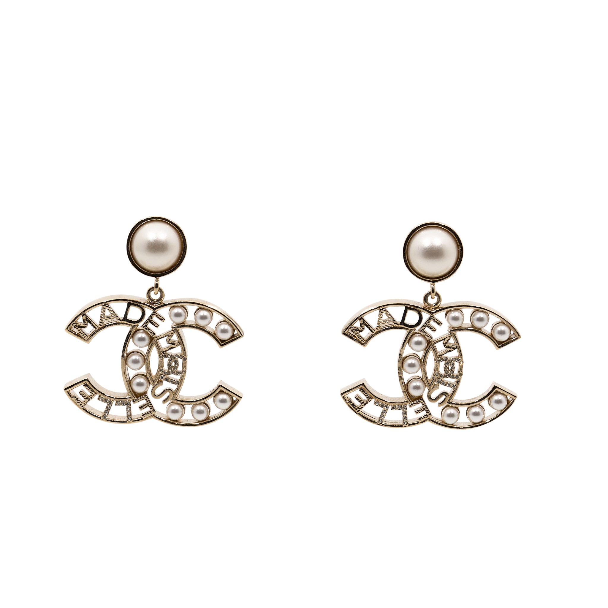 Chanel Pearl Mademoiselle Drop Earrings Gold