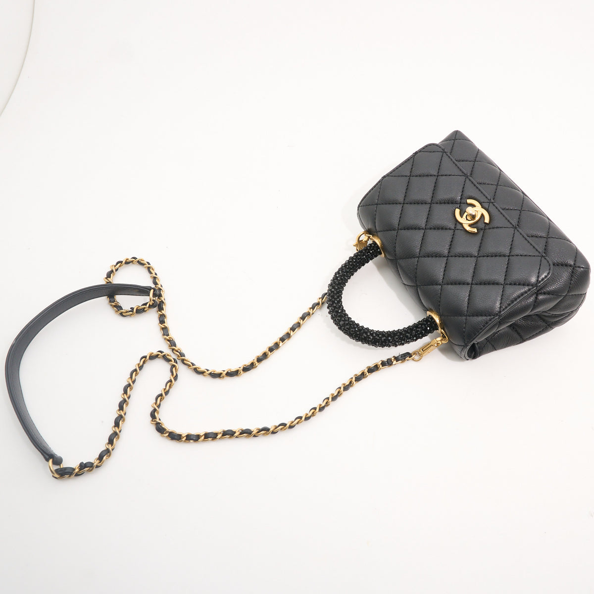 Chanel Crystal Quilted Mini Coco Handle Flap Black Bag