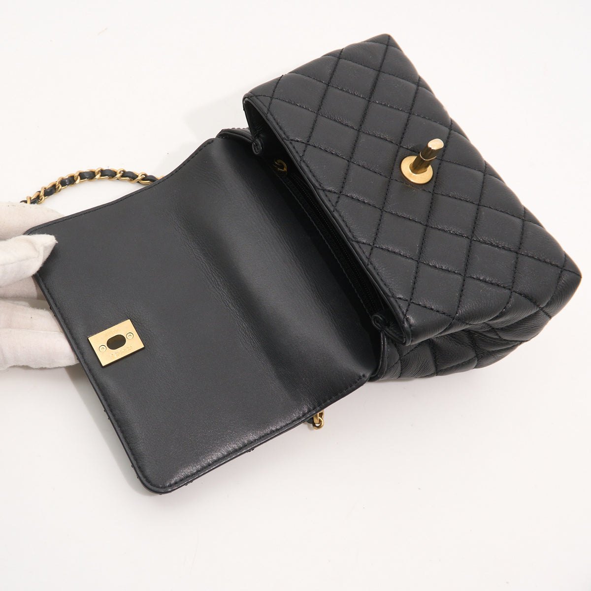 Chanel Crystal Quilted Mini Coco Handle Flap Black Bag