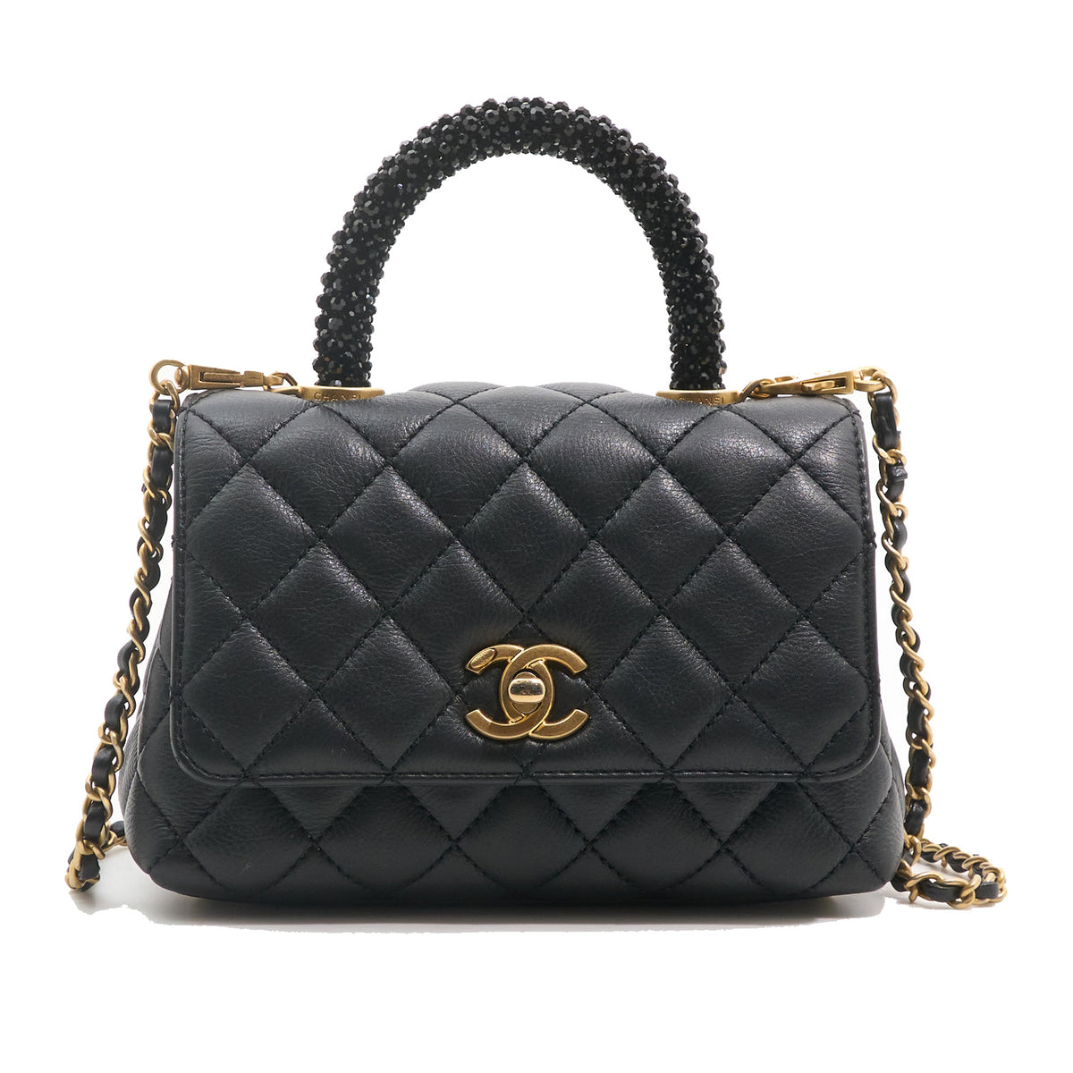 Chanel Crystal Quilted Mini Coco Handle Flap Black Bag