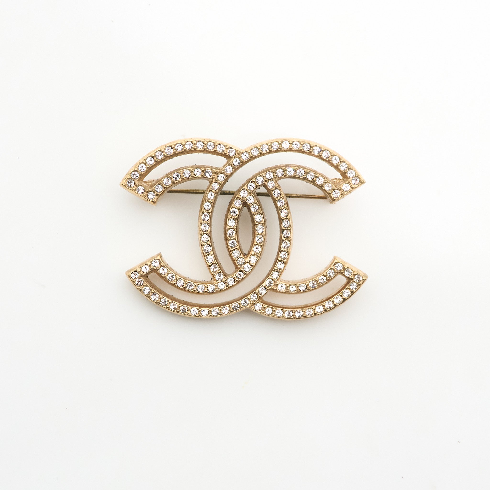 Chanel CC Crystal Gold Brooch