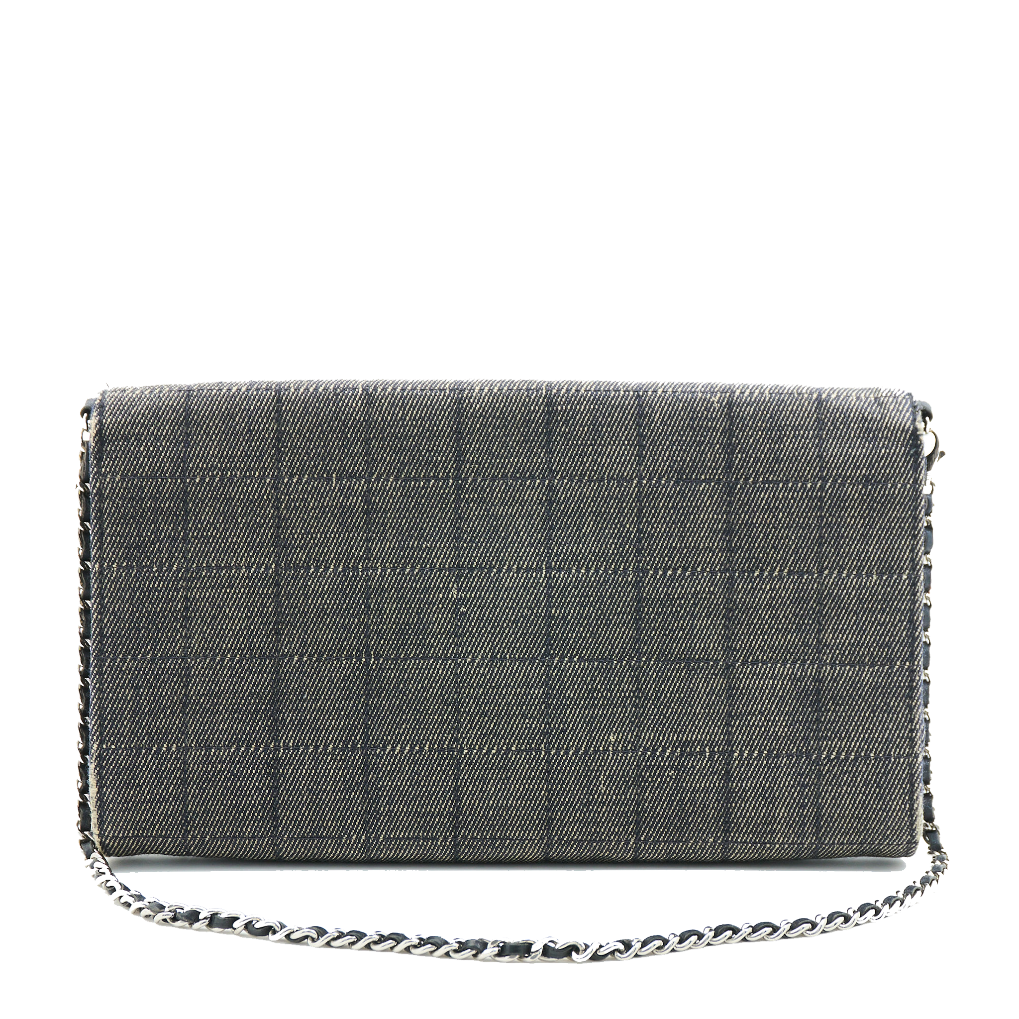 Chanel Denim Chocolate Flap Clutch With Chain