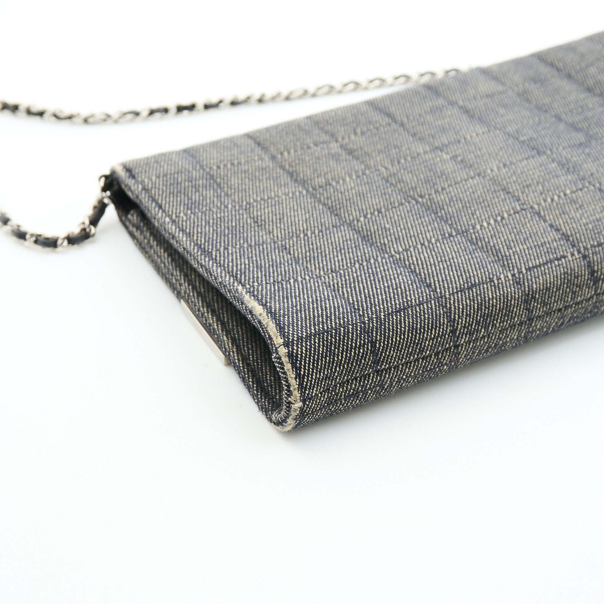 Chanel Denim Chocolate Flap Clutch With Chain