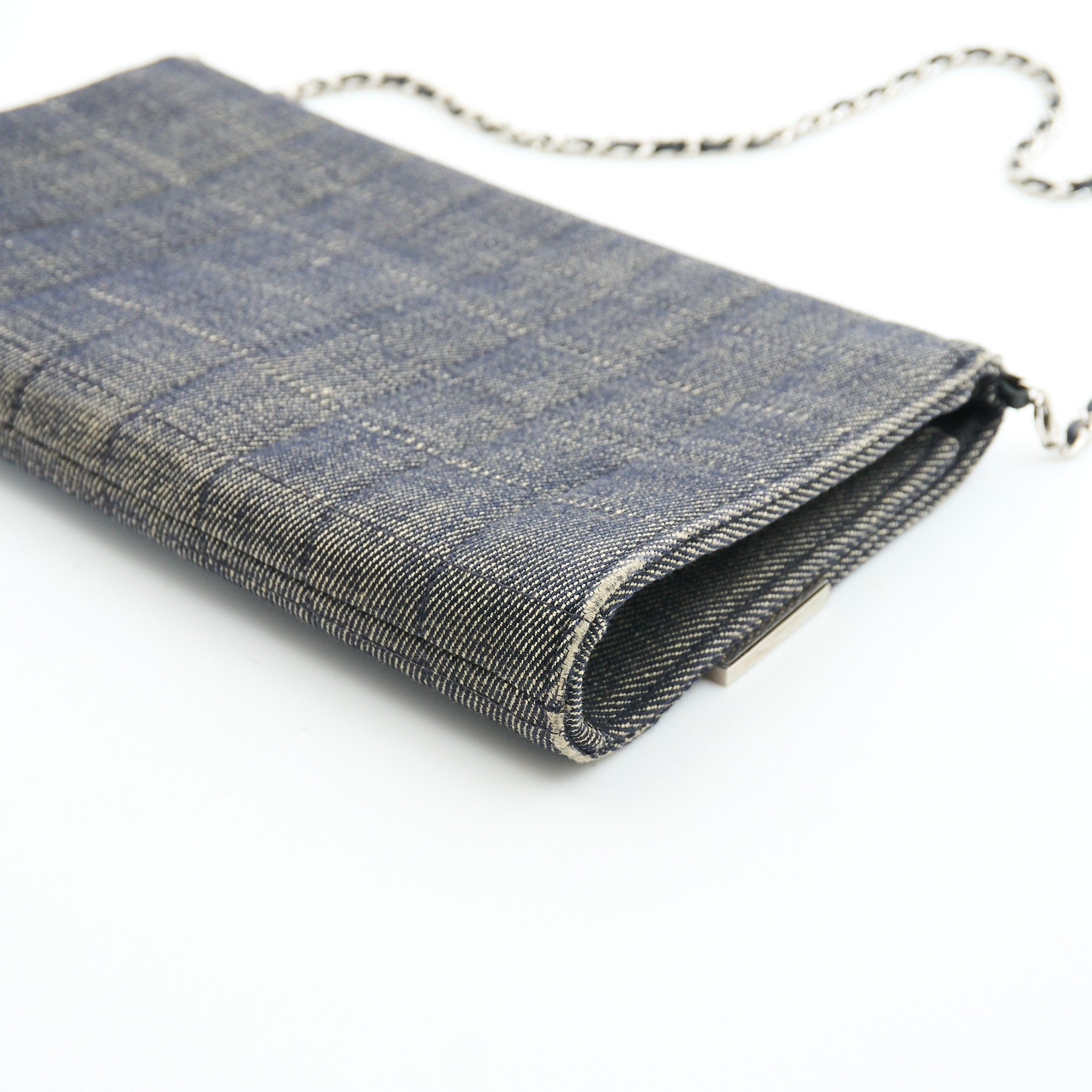 Chanel Denim Chocolate Flap Clutch With Chain