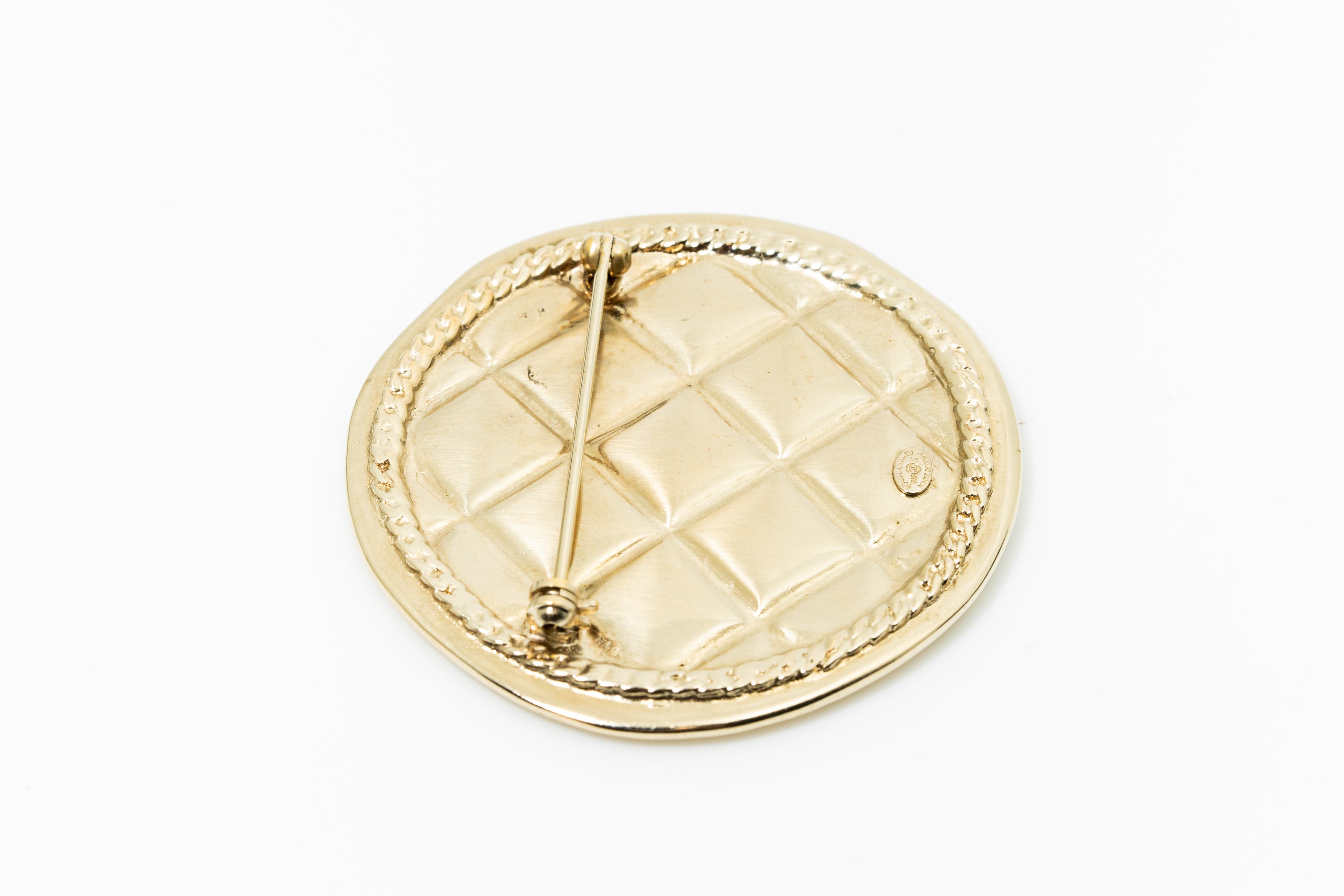 Chanel Gold Quilted Medallion Brooch