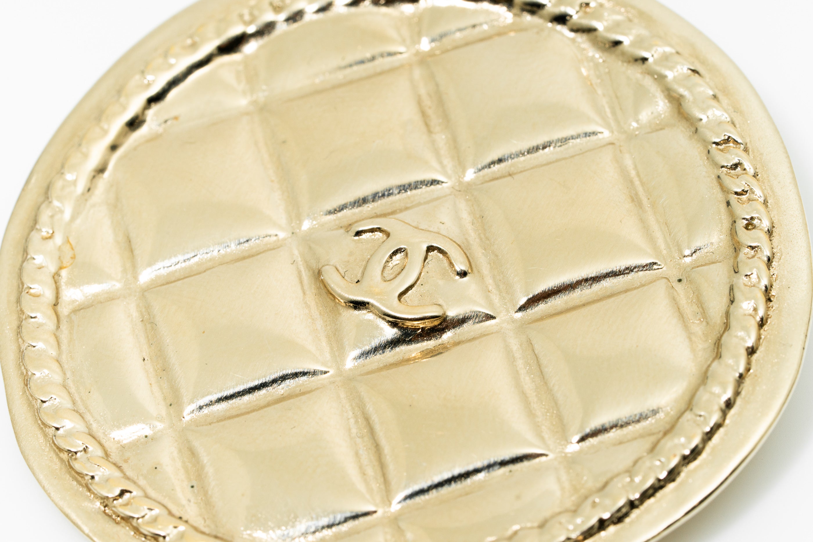 Chanel Gold Quilted Medallion Brooch