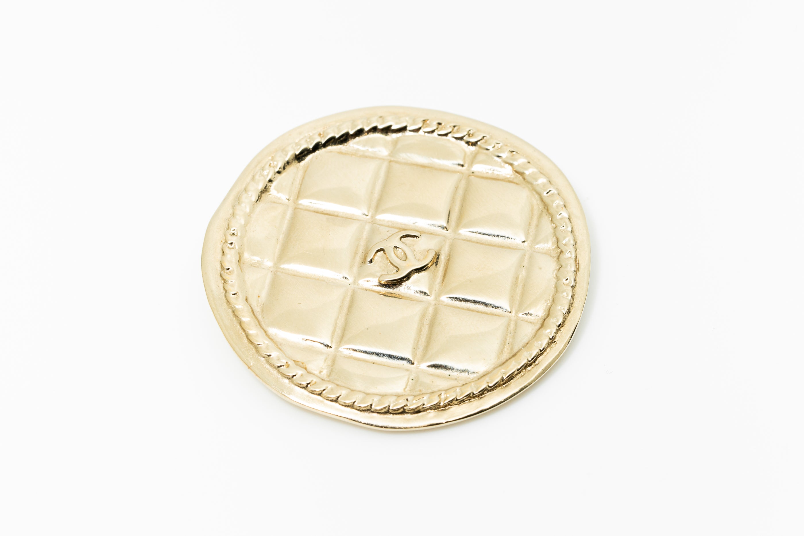 Chanel Gold Quilted Medallion Brooch