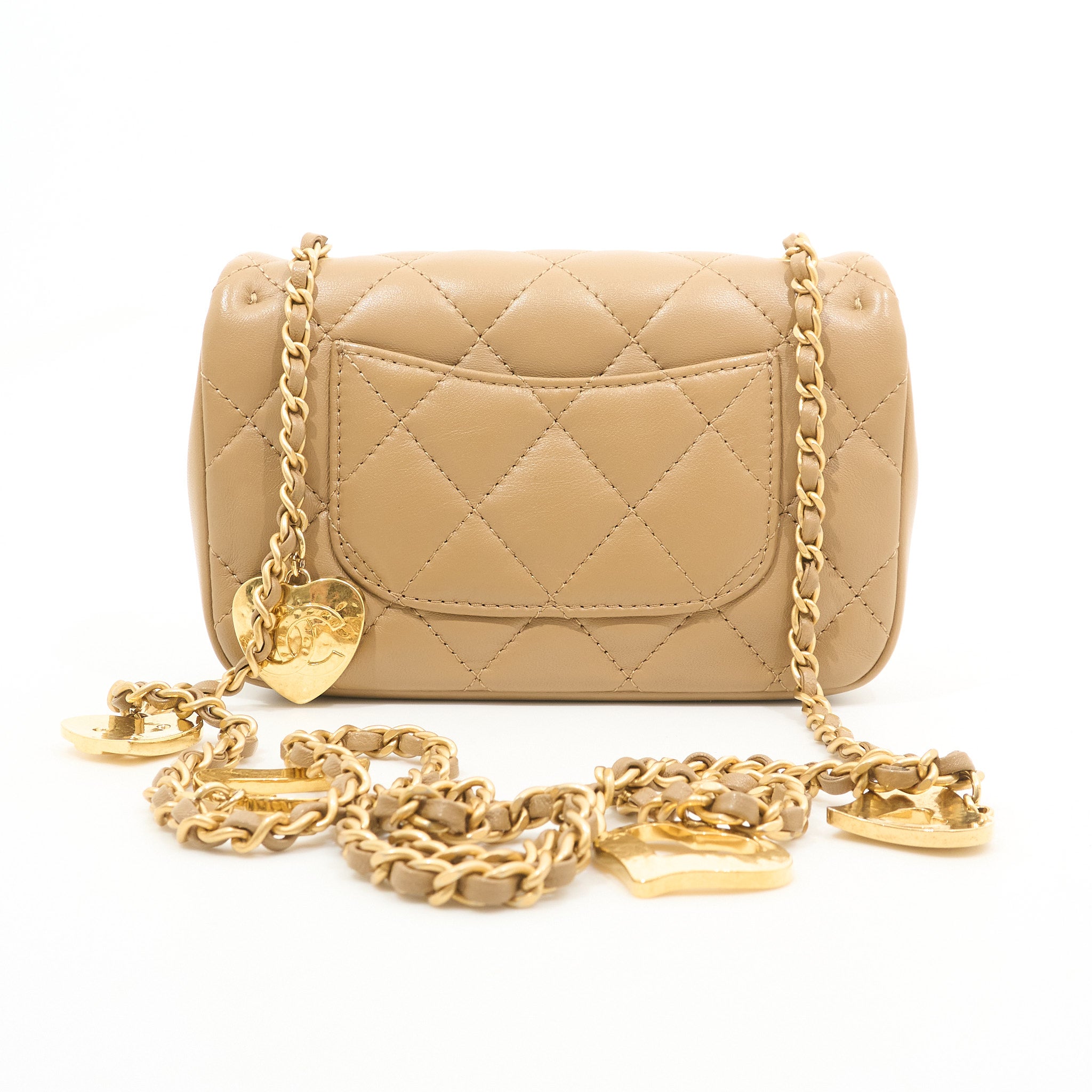 Chanel Mini Heart Charms Beige Flap Bag