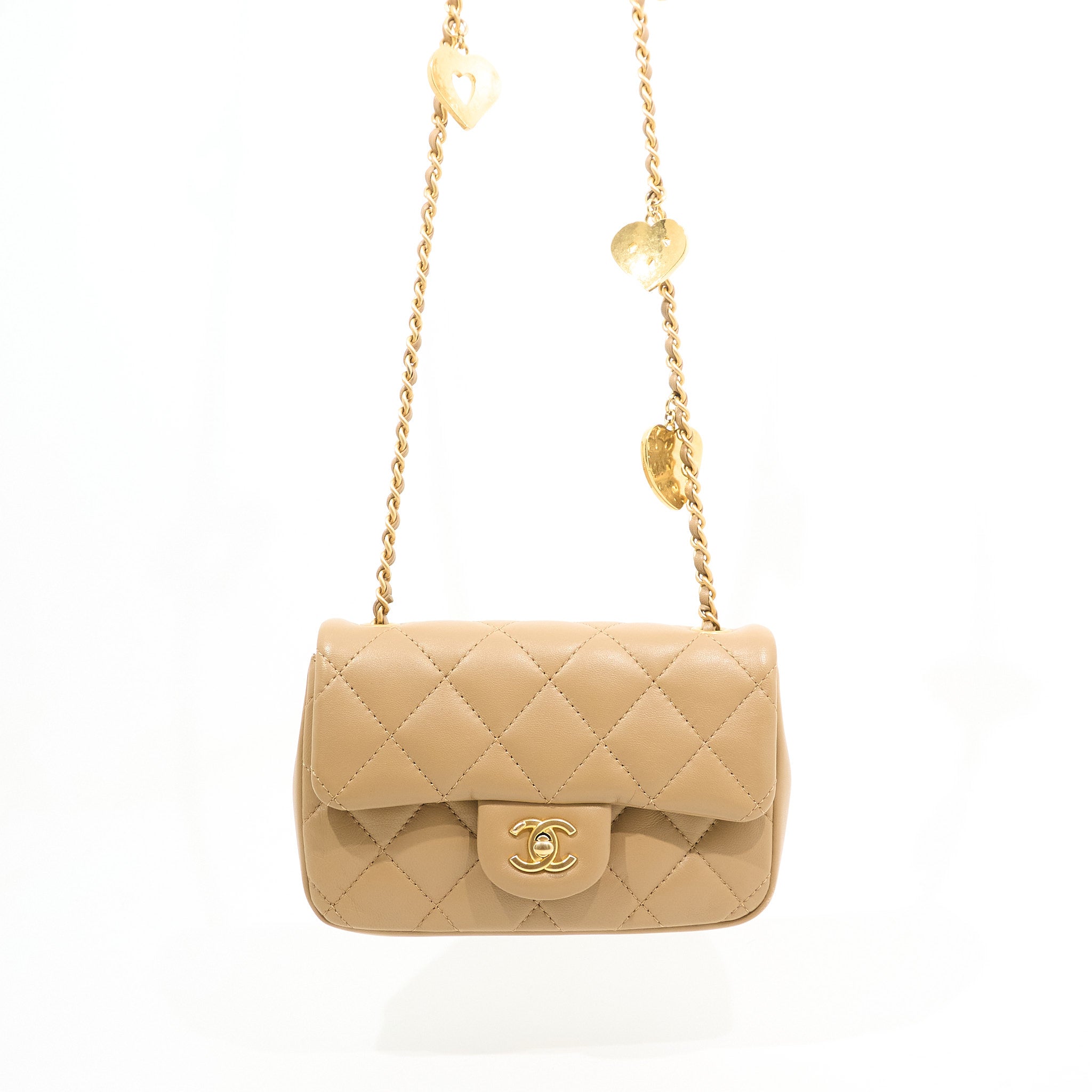 Chanel Mini Heart Charms Beige Flap Bag