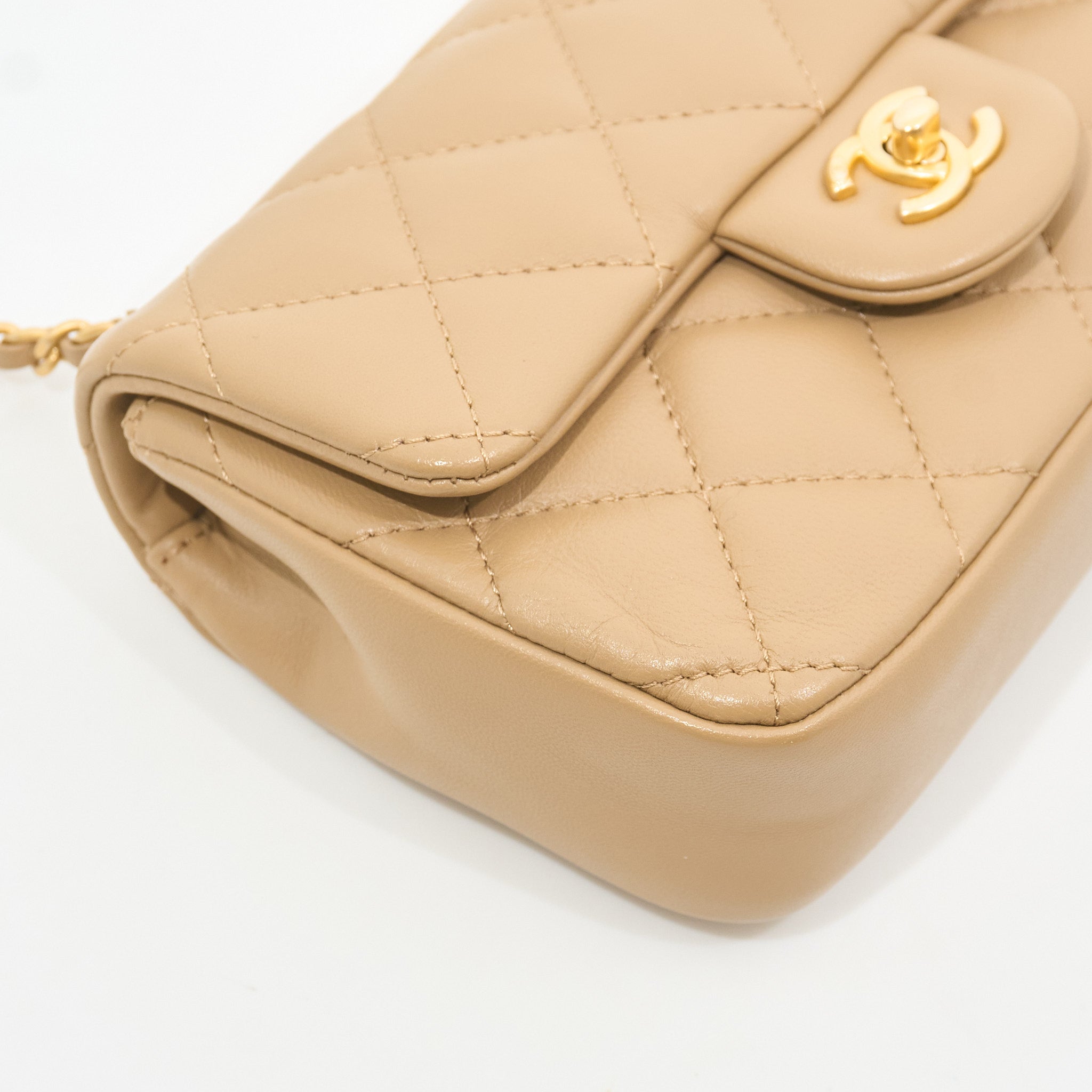 Chanel Mini Heart Charms Beige Flap Bag