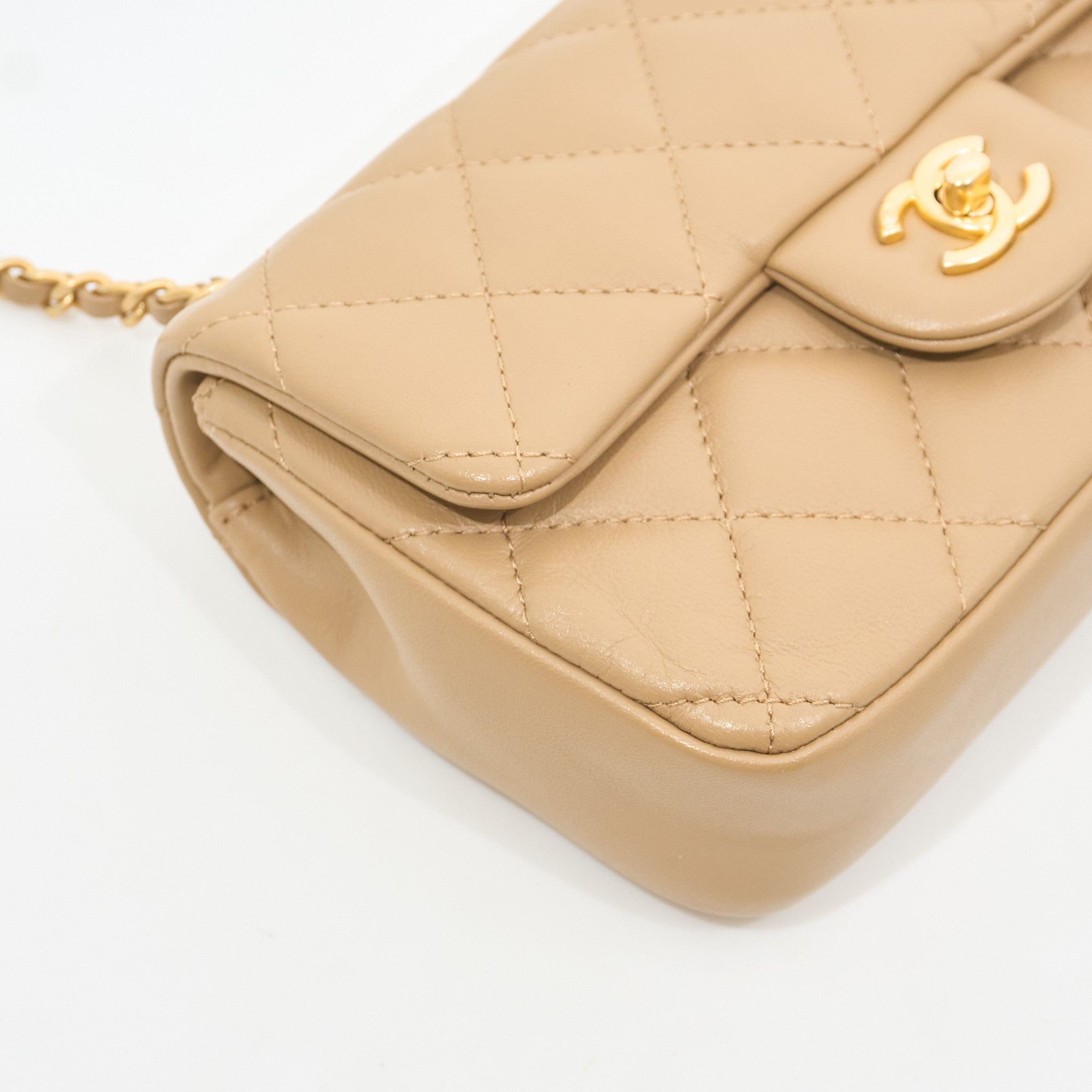 Chanel Mini Heart Charms Beige Flap Bag
