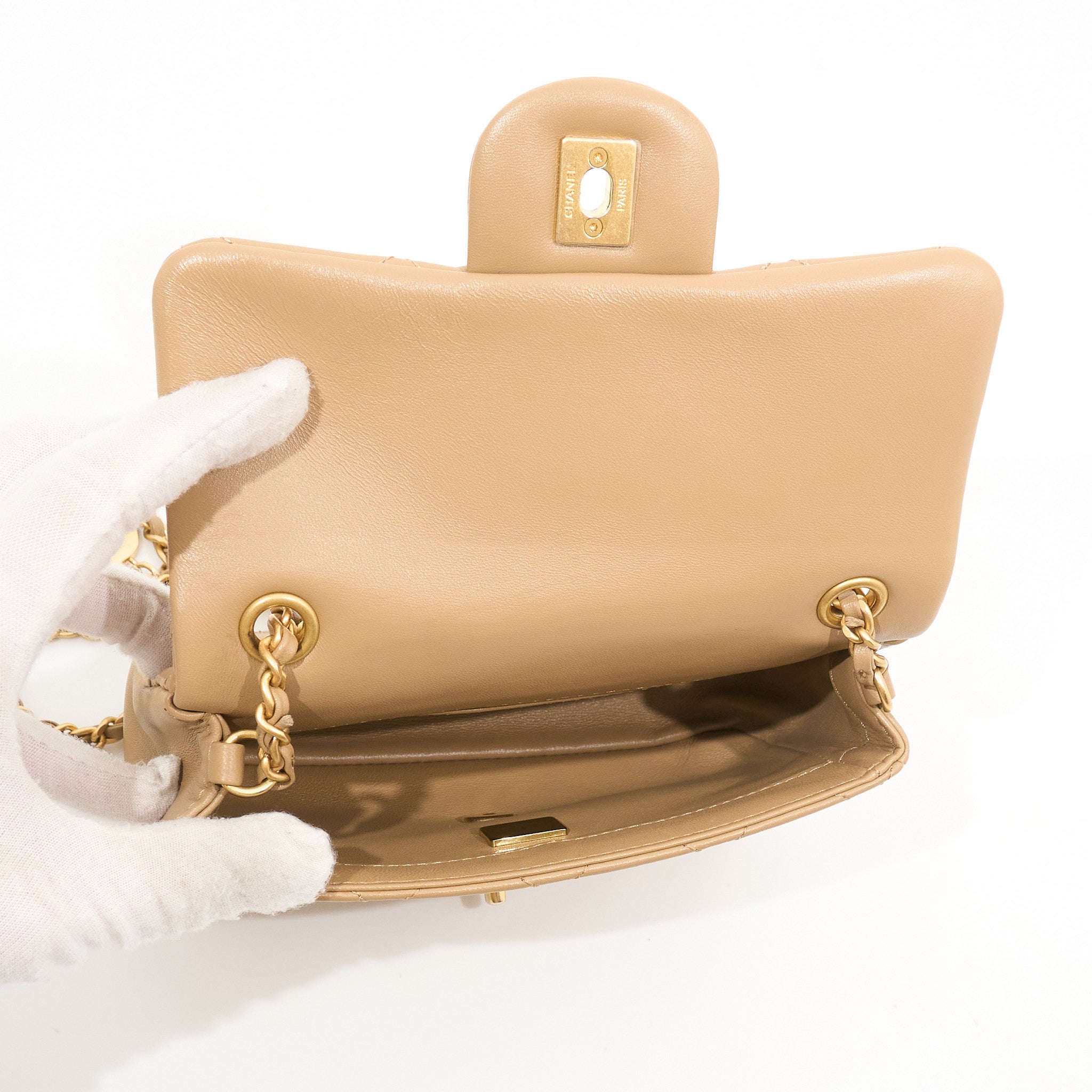 Chanel Mini Heart Charms Beige Flap Bag